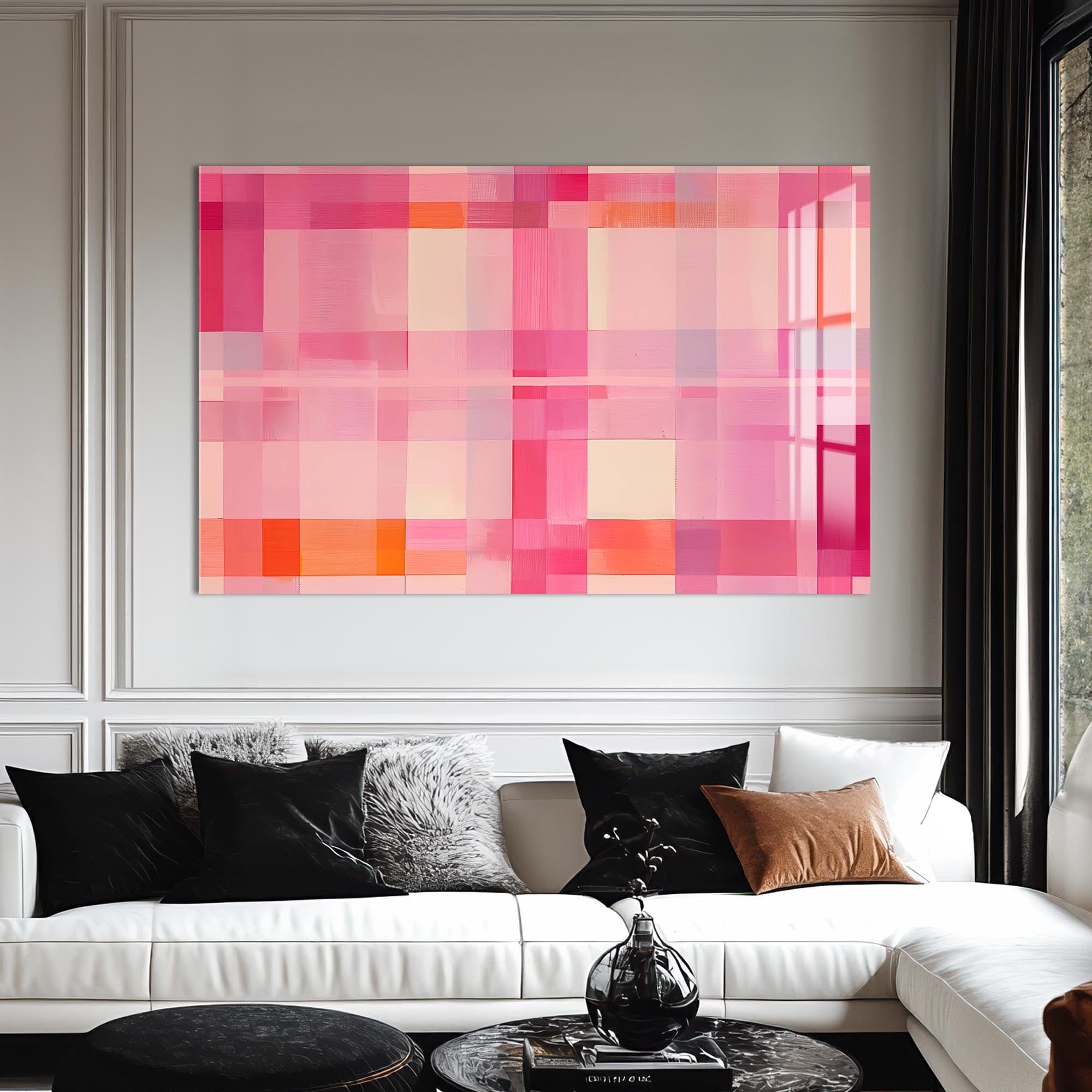 Artronauts Glass Print Blush Grid Radiance - Abstract Tempered Glass Wall Art