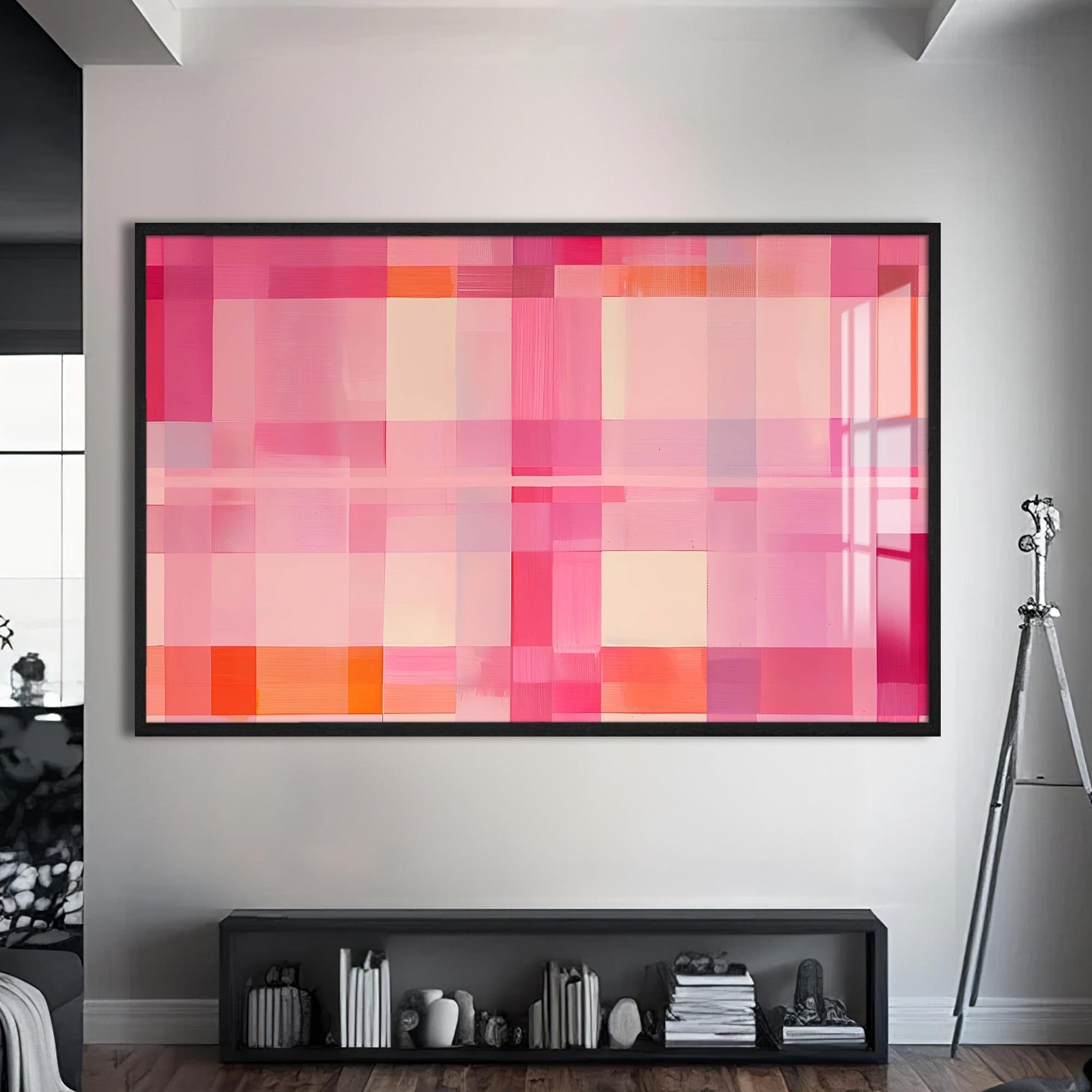 Artronauts Glass Print S | 72x46 cm | 28.3"x18.1" / Black Blush Grid Radiance - Abstract Tempered Glass Wall Art