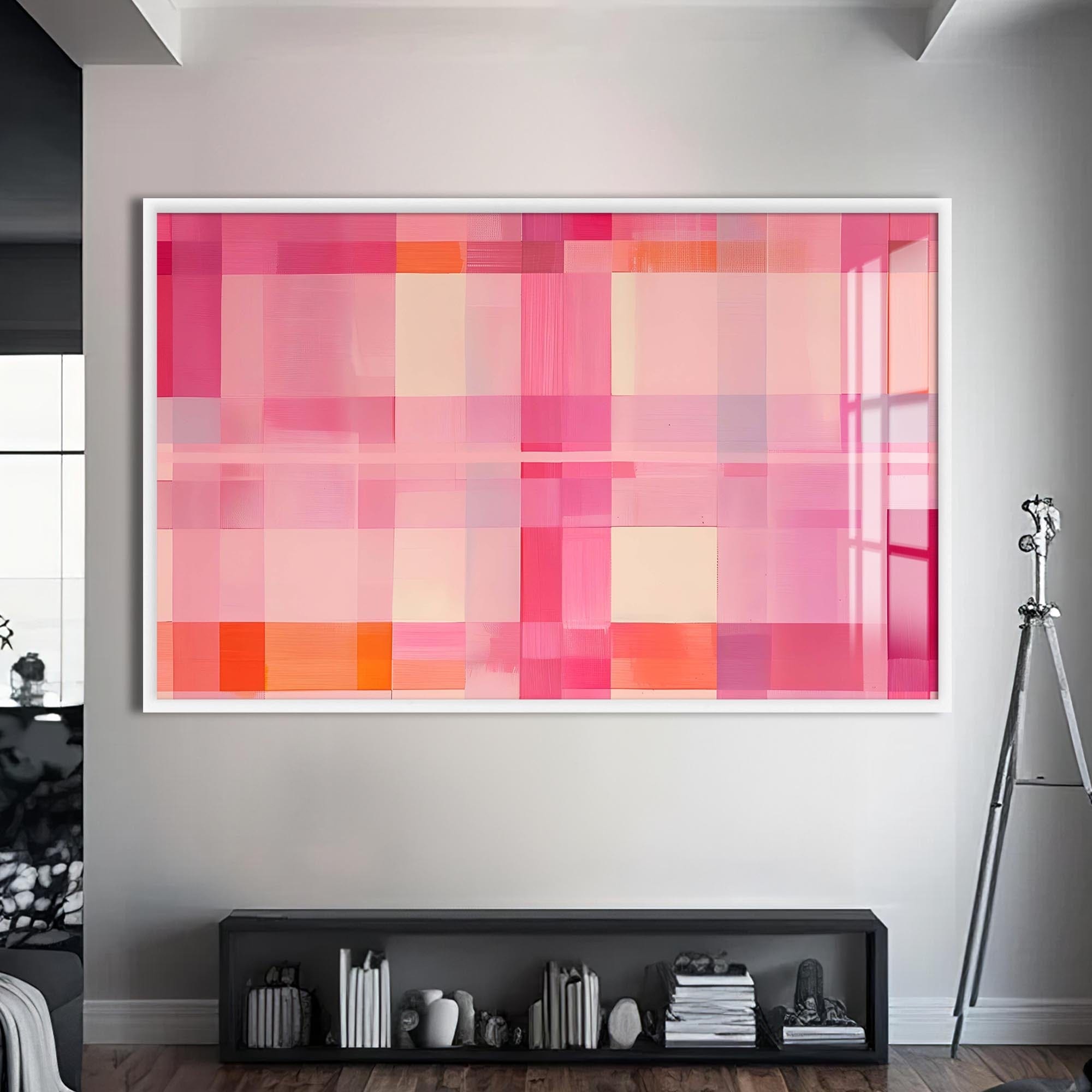 Artronauts Glass Print S | 72x46 cm | 28.3"x18.1" / White Blush Grid Radiance - Abstract Tempered Glass Wall Art