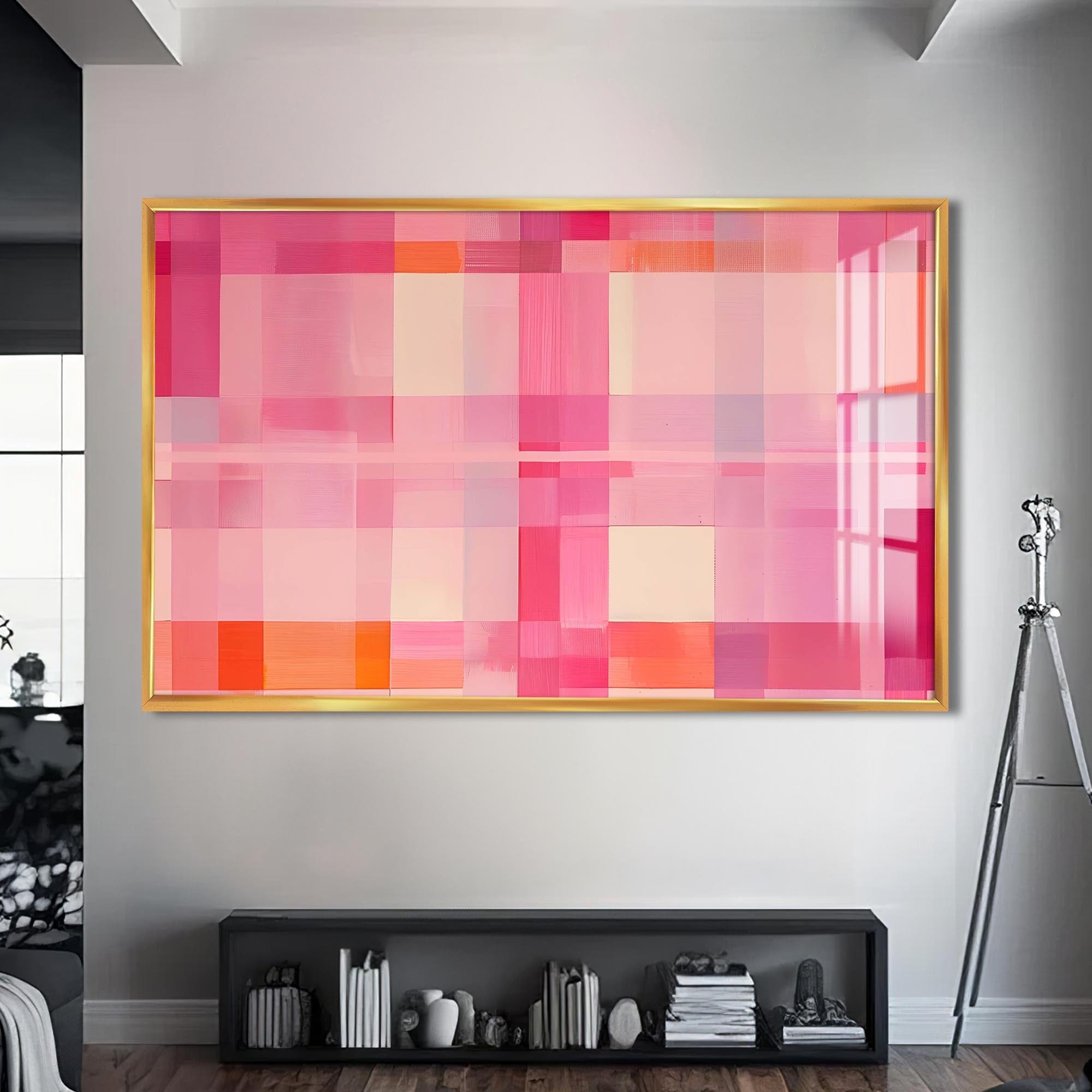 Artronauts Glass Print S | 72x46 cm | 28.3"x18.1" / Gold Blush Grid Radiance - Abstract Tempered Glass Wall Art