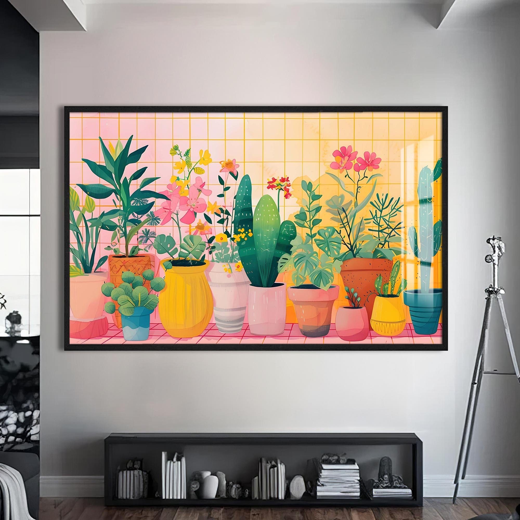 Artronauts Glass Print S | 72x46 cm | 28.3"x18.1" / Black Botanical Pastel Garden - Abstract Tempered Glass Wall Art