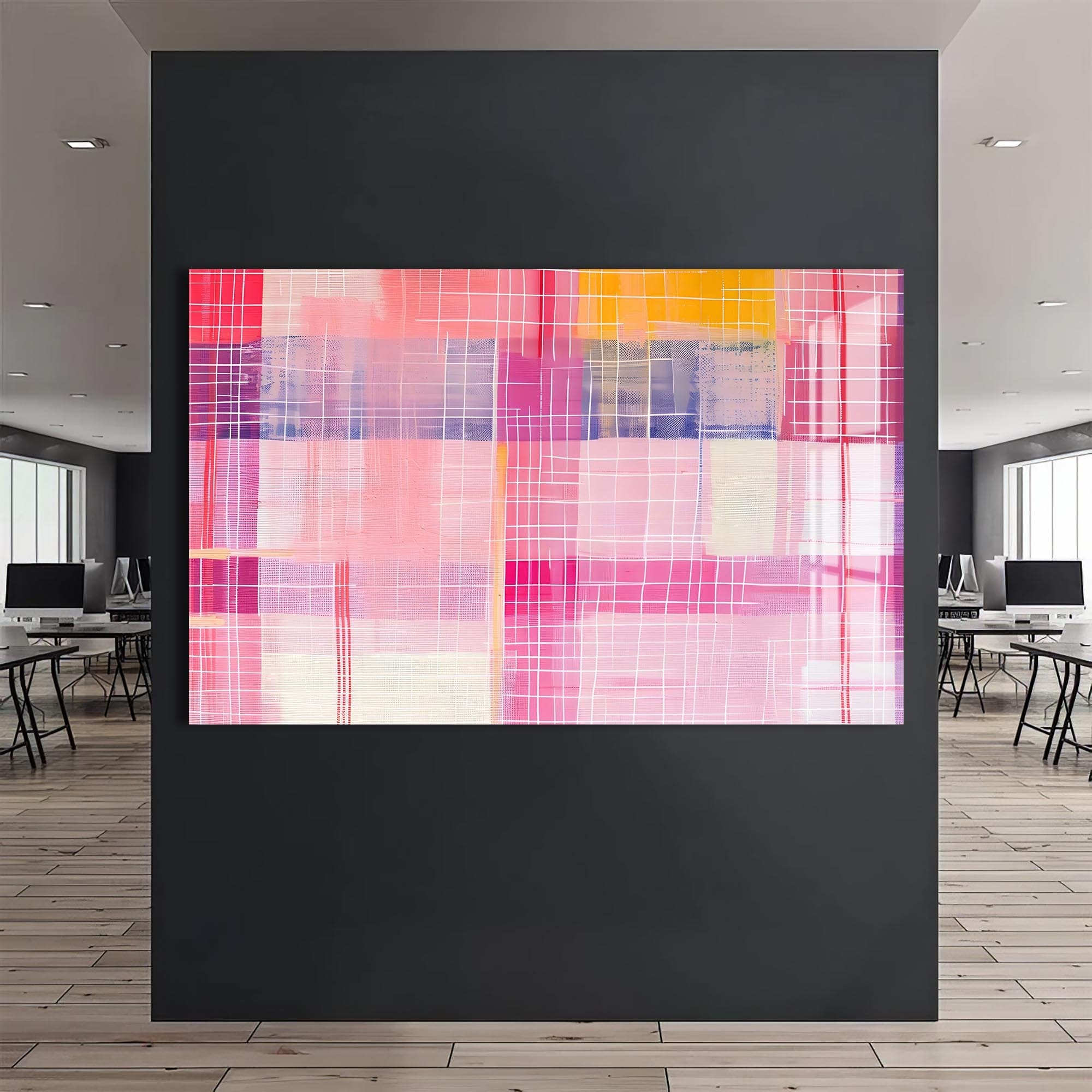 Artronauts Glass Print Pink Horizon Grid - Abstract Tempered Glass Wall Art