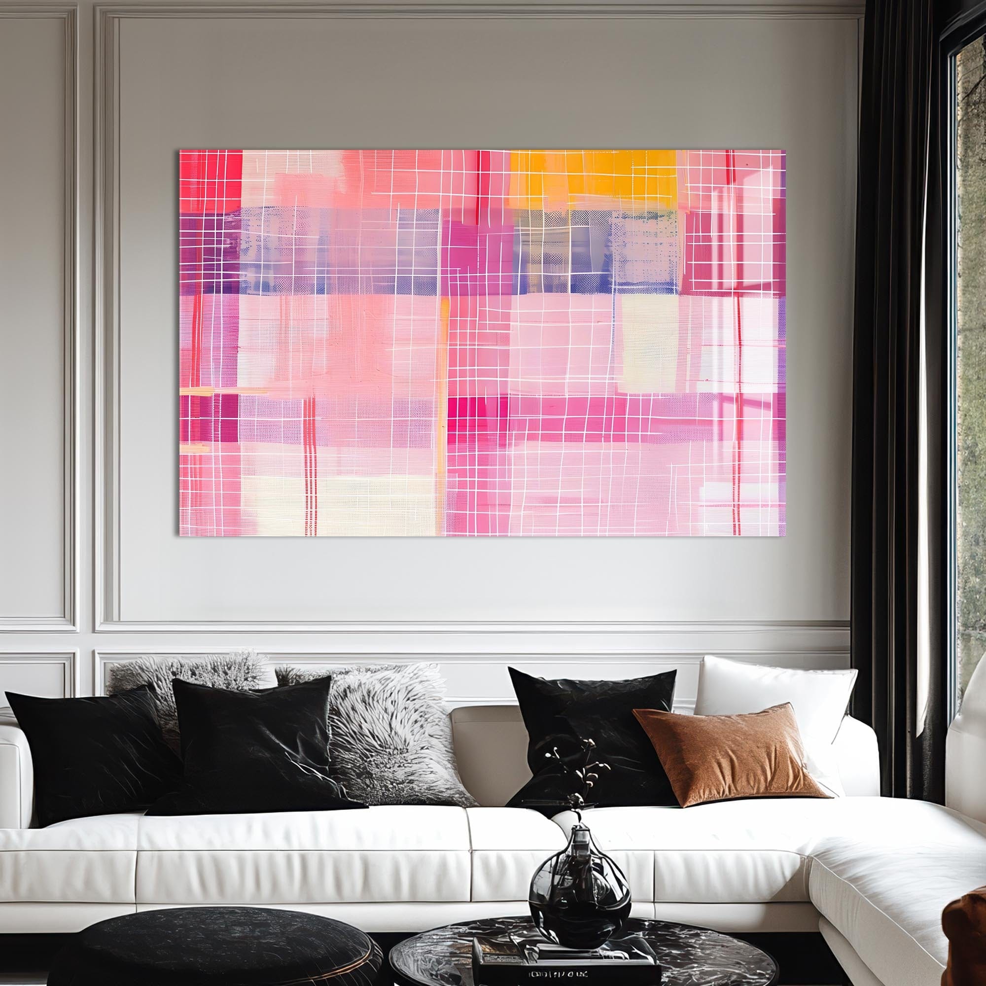 Artronauts Glass Print Pink Horizon Grid - Abstract Tempered Glass Wall Art