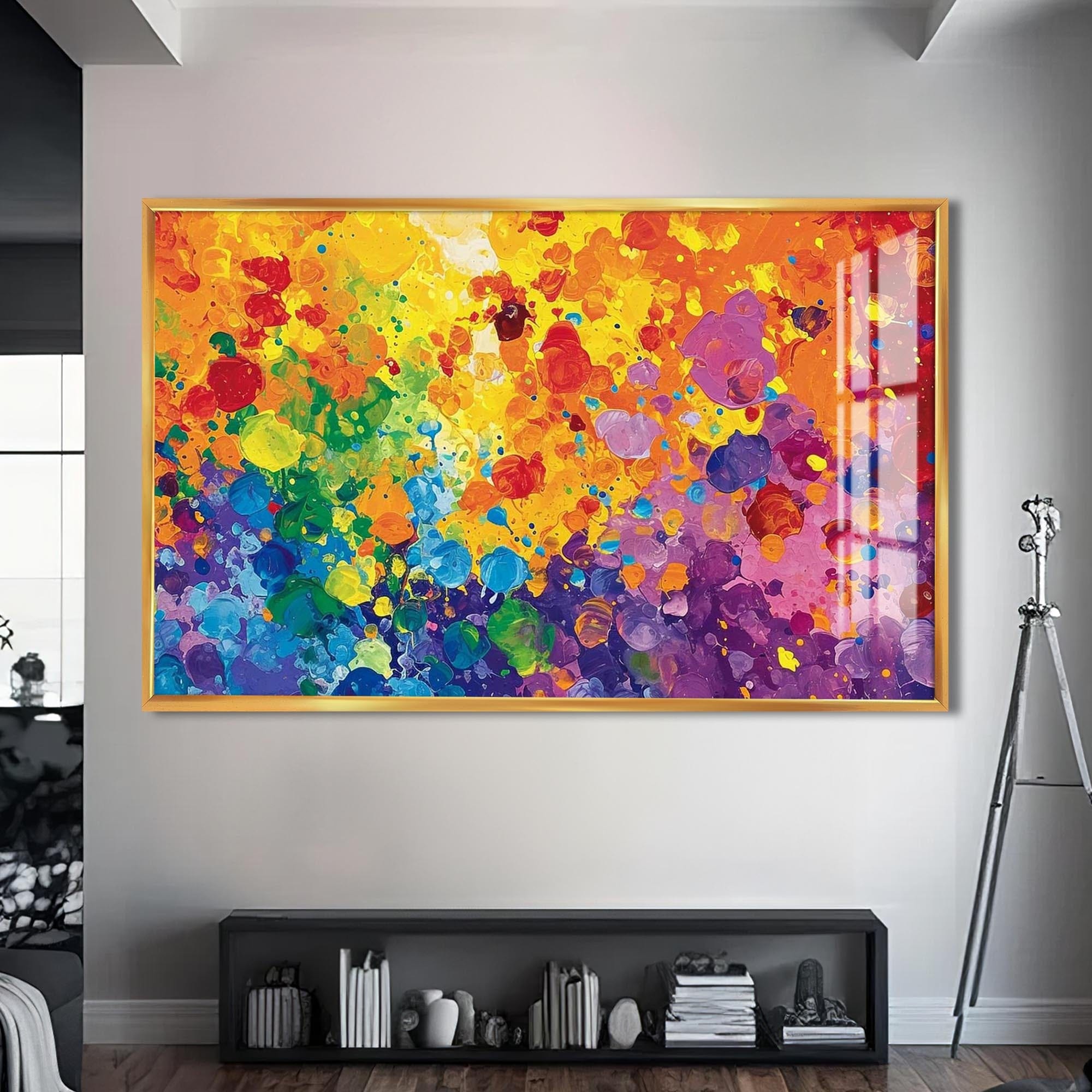 Artronauts Glass Print S | 72x46 cm | 28.3"x18.1" / Gold Spectrum Energy Splash - Abstract Tempered Glass Wall Art