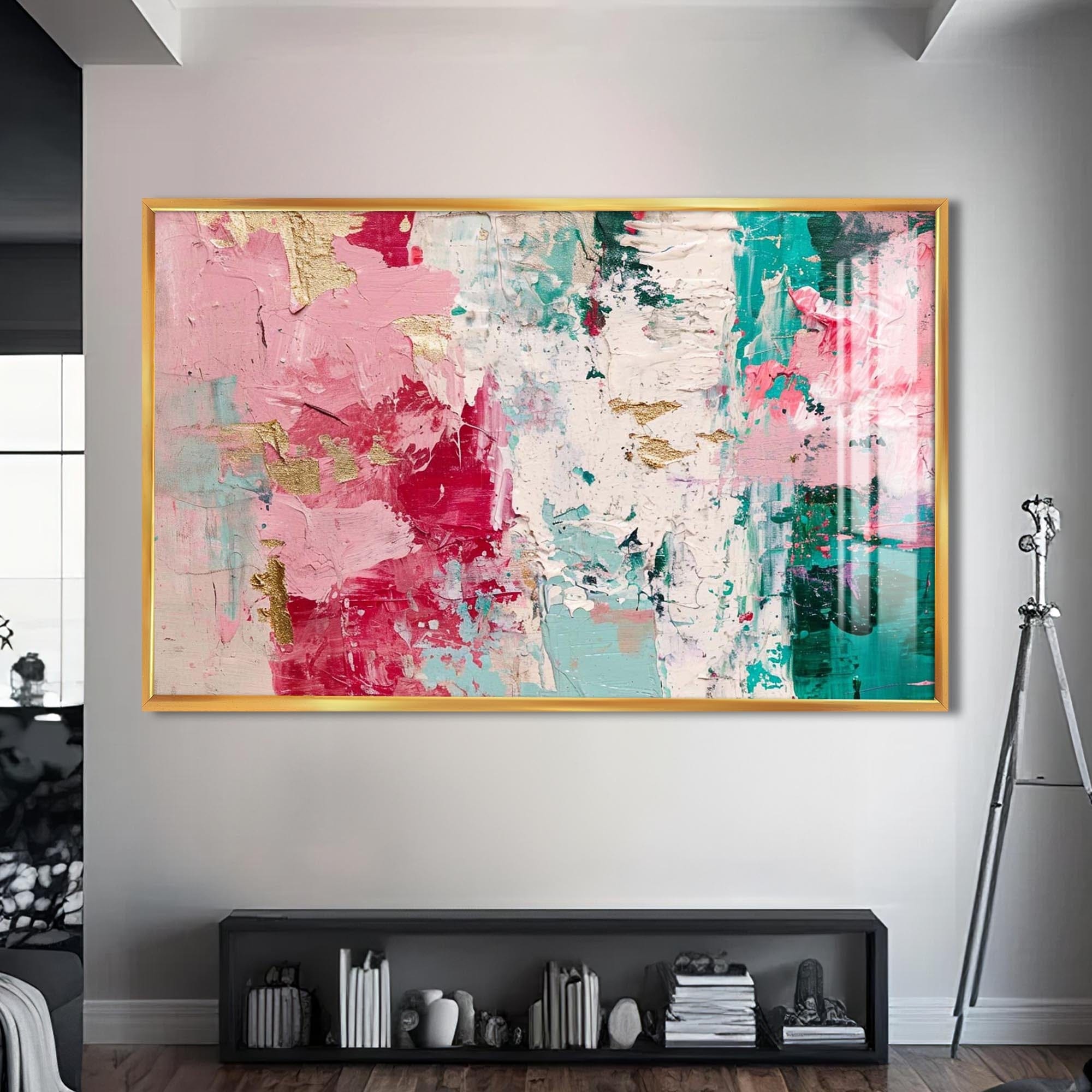 Artronauts Glass Print S | 72x46 cm | 28.3"x18.1" / Gold Pastel Texture Blend - Abstract Tempered Glass Wall Art
