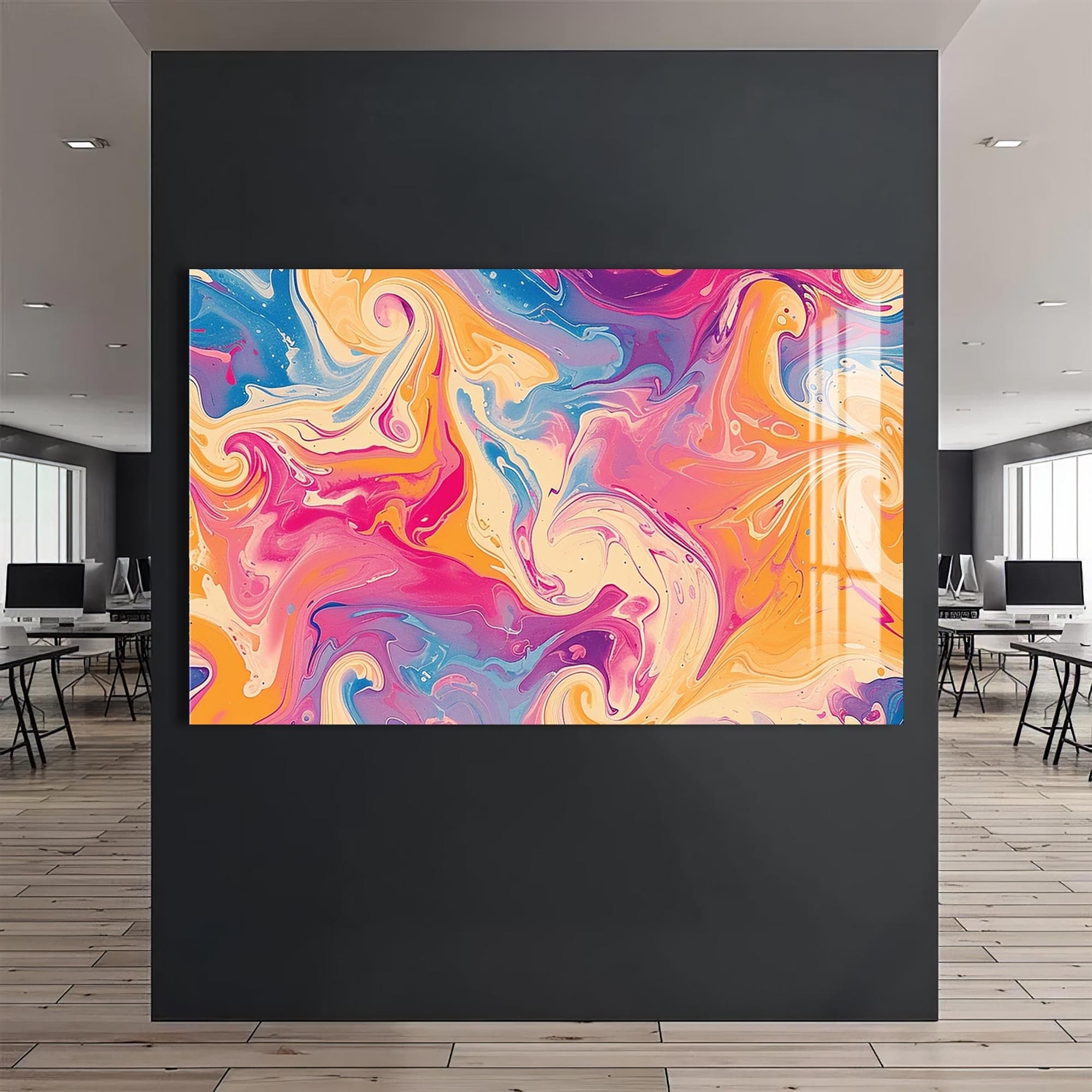 Artronauts Glass Print Marble Swirl Sunrise - Abstract Tempered Glass Wall Art