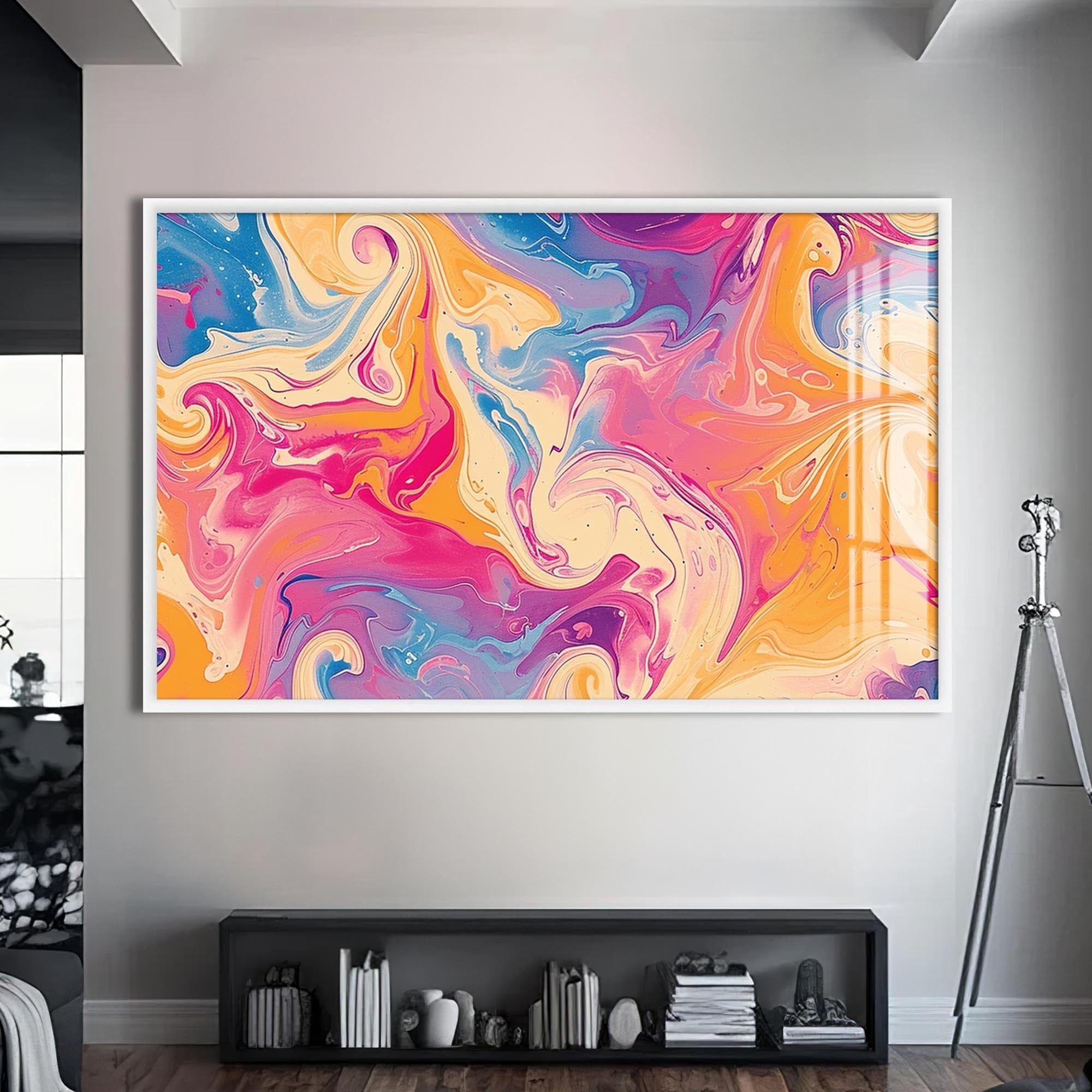 Artronauts Glass Print S | 72x46 cm | 28.3"x18.1" / White Marble Swirl Sunrise - Abstract Tempered Glass Wall Art