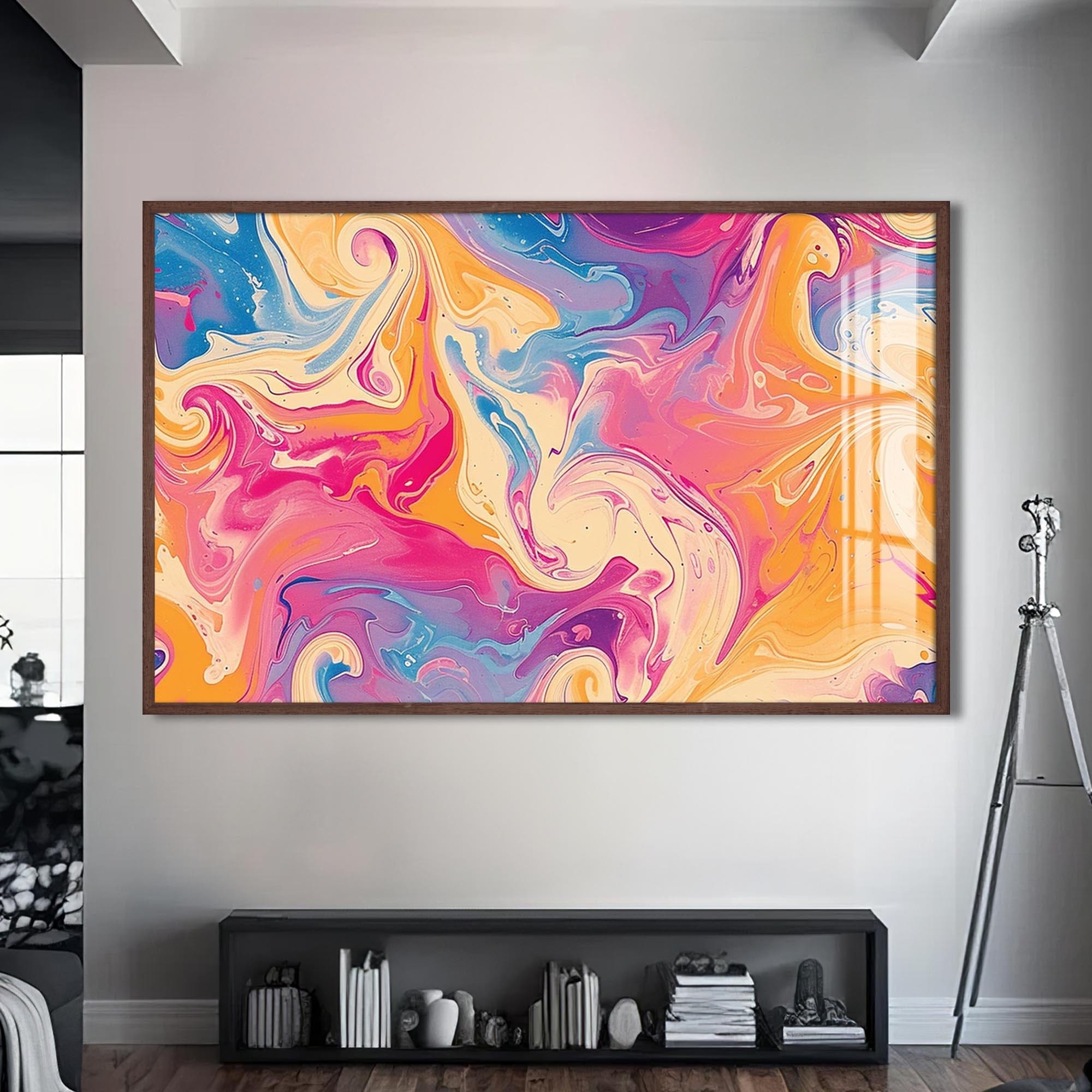 Artronauts Glass Print S | 72x46 cm | 28.3"x18.1" / Walnut Marble Swirl Sunrise - Abstract Tempered Glass Wall Art