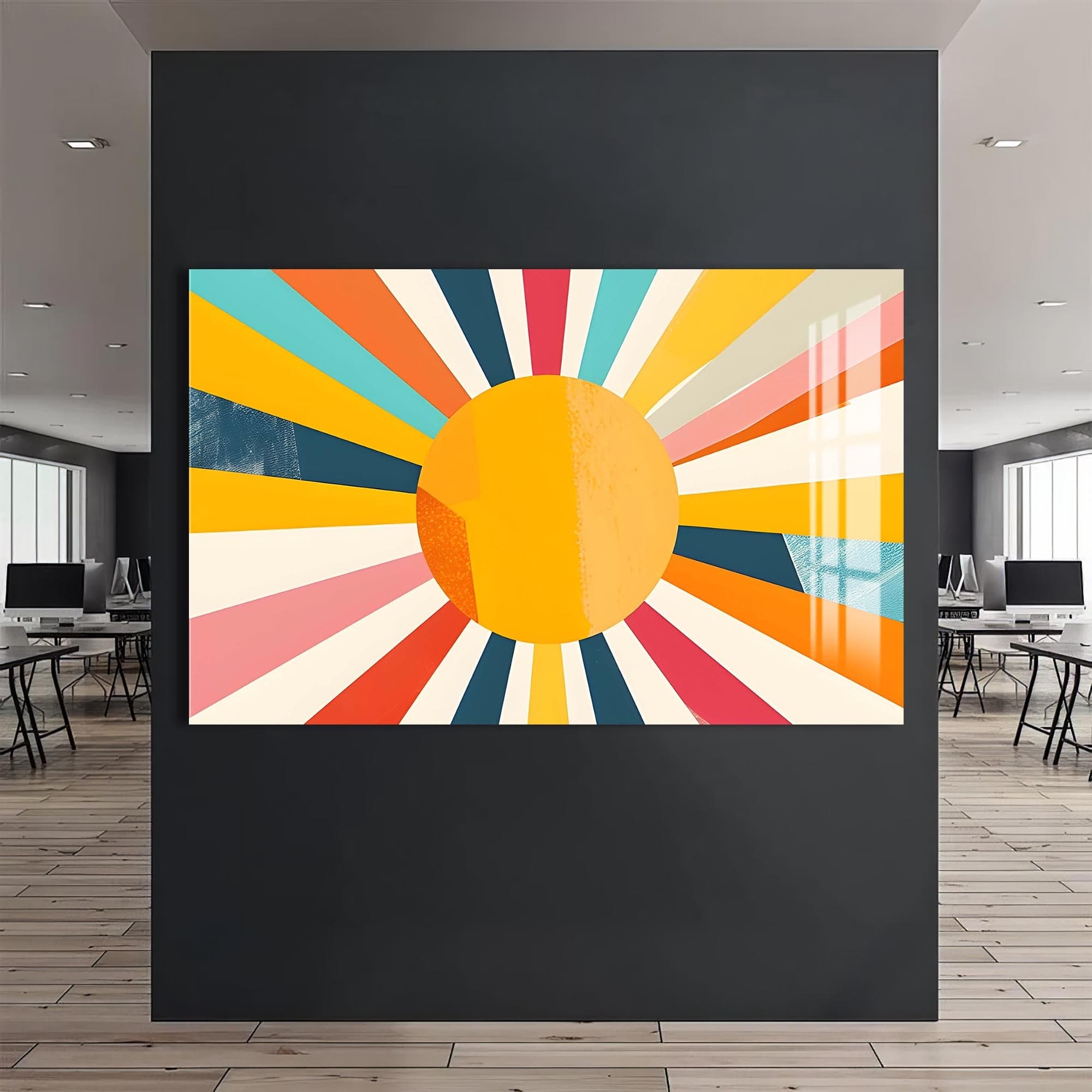 Artronauts Glass Print Warm Sunburst Bold- Abstract Tempered Glass Wall Art