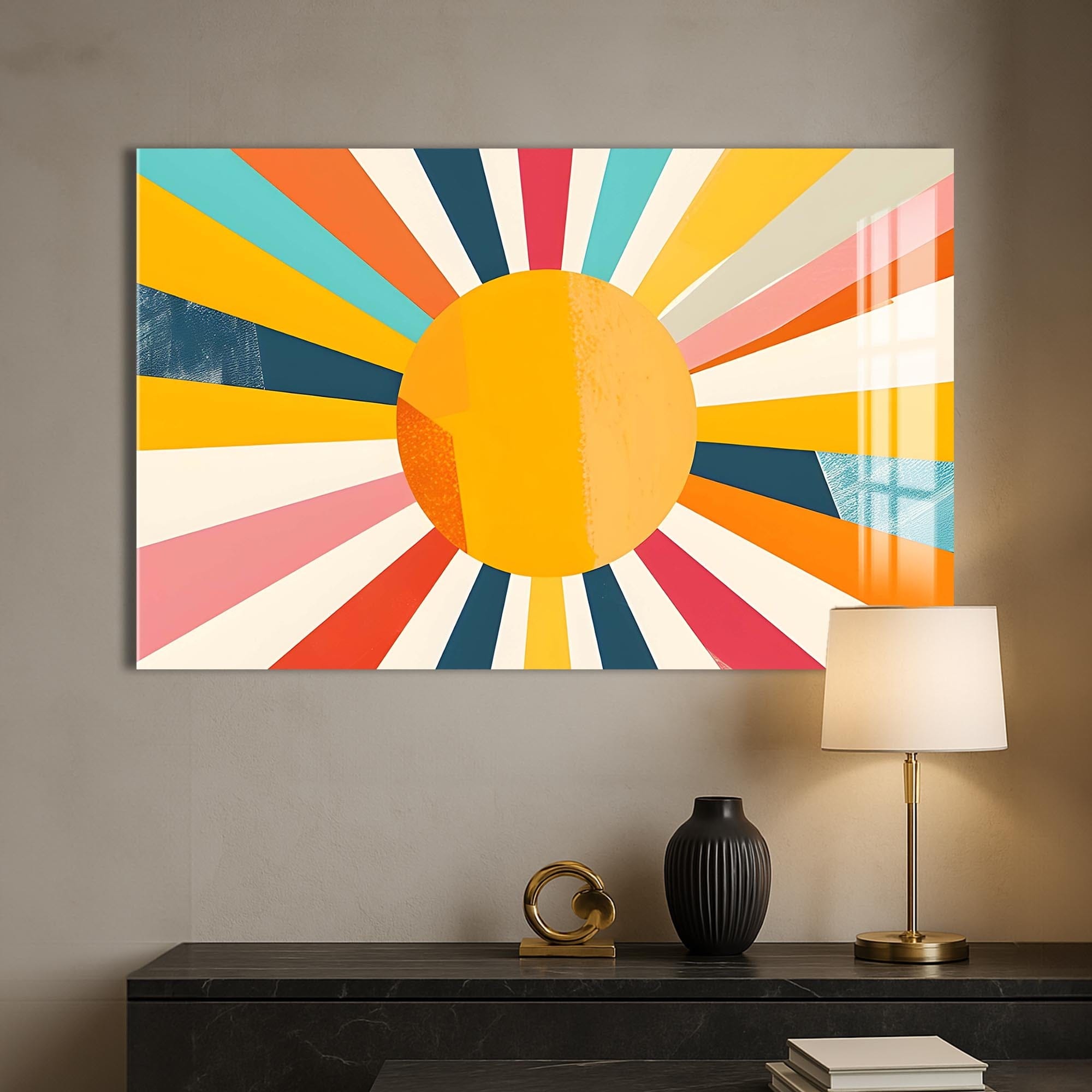 Artronauts Glass Print Warm Sunburst Bold- Abstract Tempered Glass Wall Art