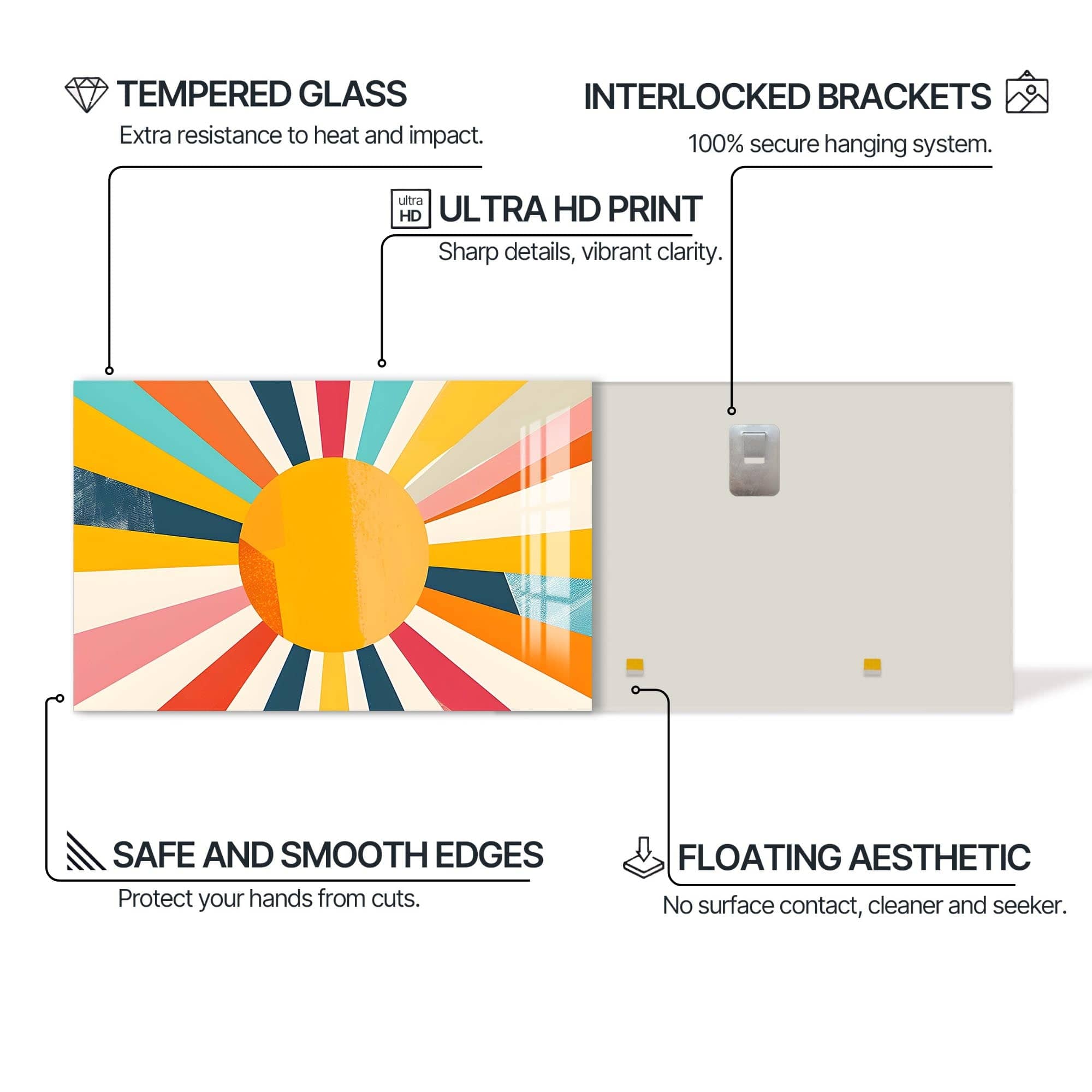 Artronauts Glass Print Warm Sunburst Bold- Abstract Tempered Glass Wall Art