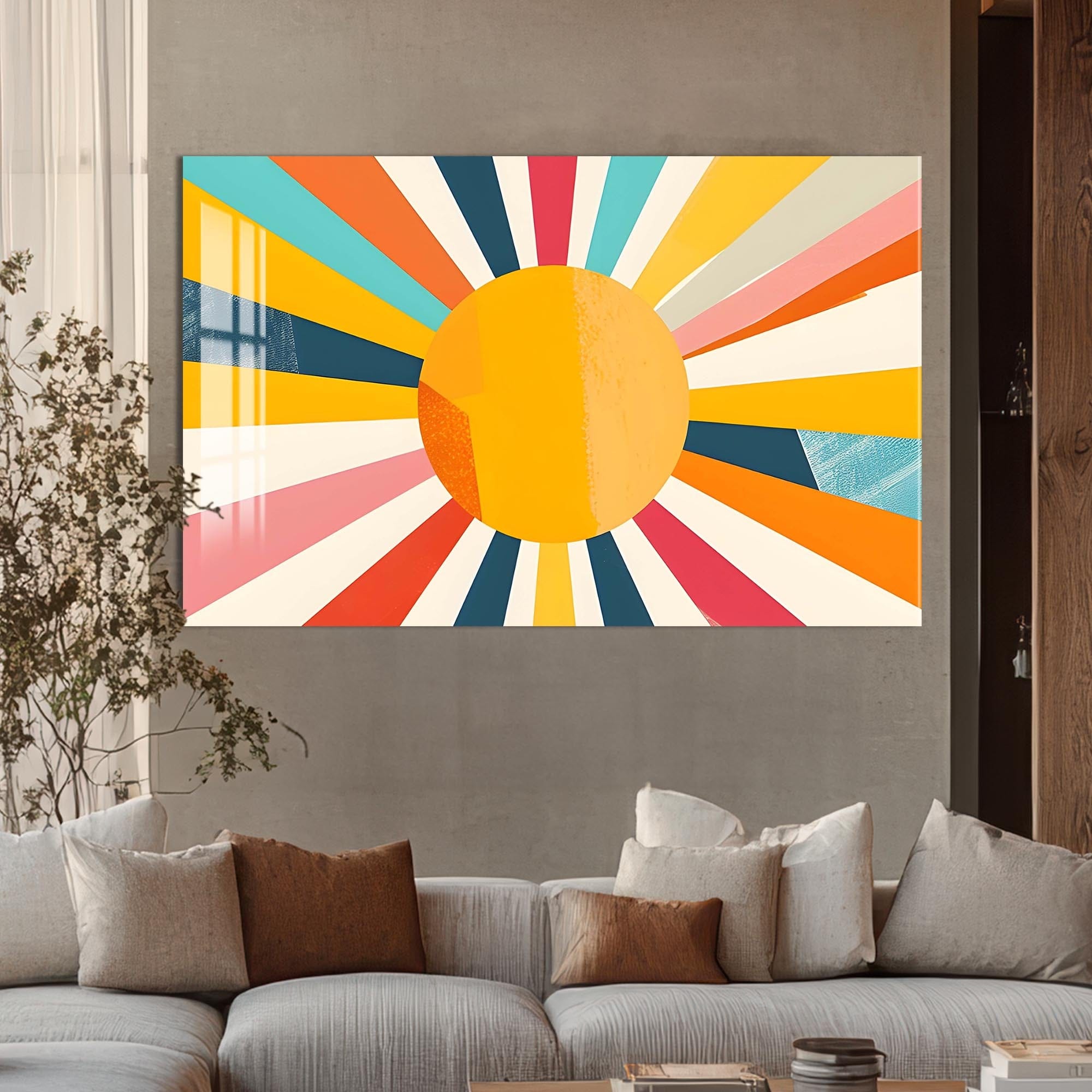 Artronauts Glass Print Warm Sunburst Bold- Abstract Tempered Glass Wall Art