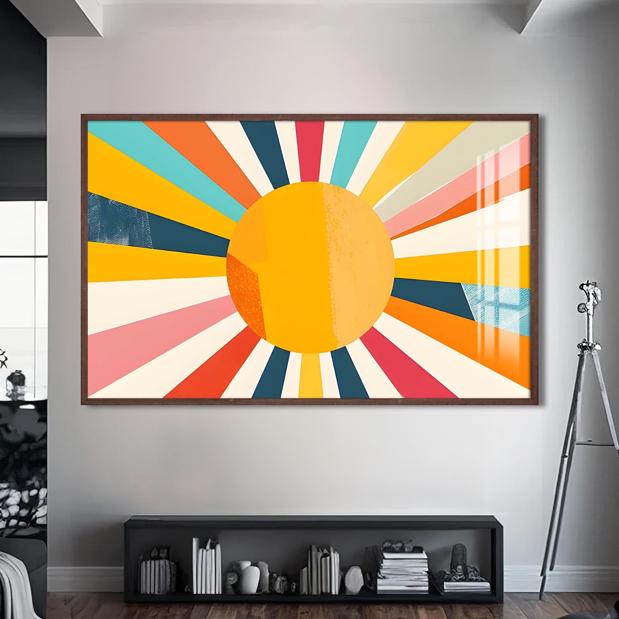 Artronauts Glass Print S | 72x46 cm | 28.3"x18.1" / Walnut Warm Sunburst Bold- Abstract Tempered Glass Wall Art