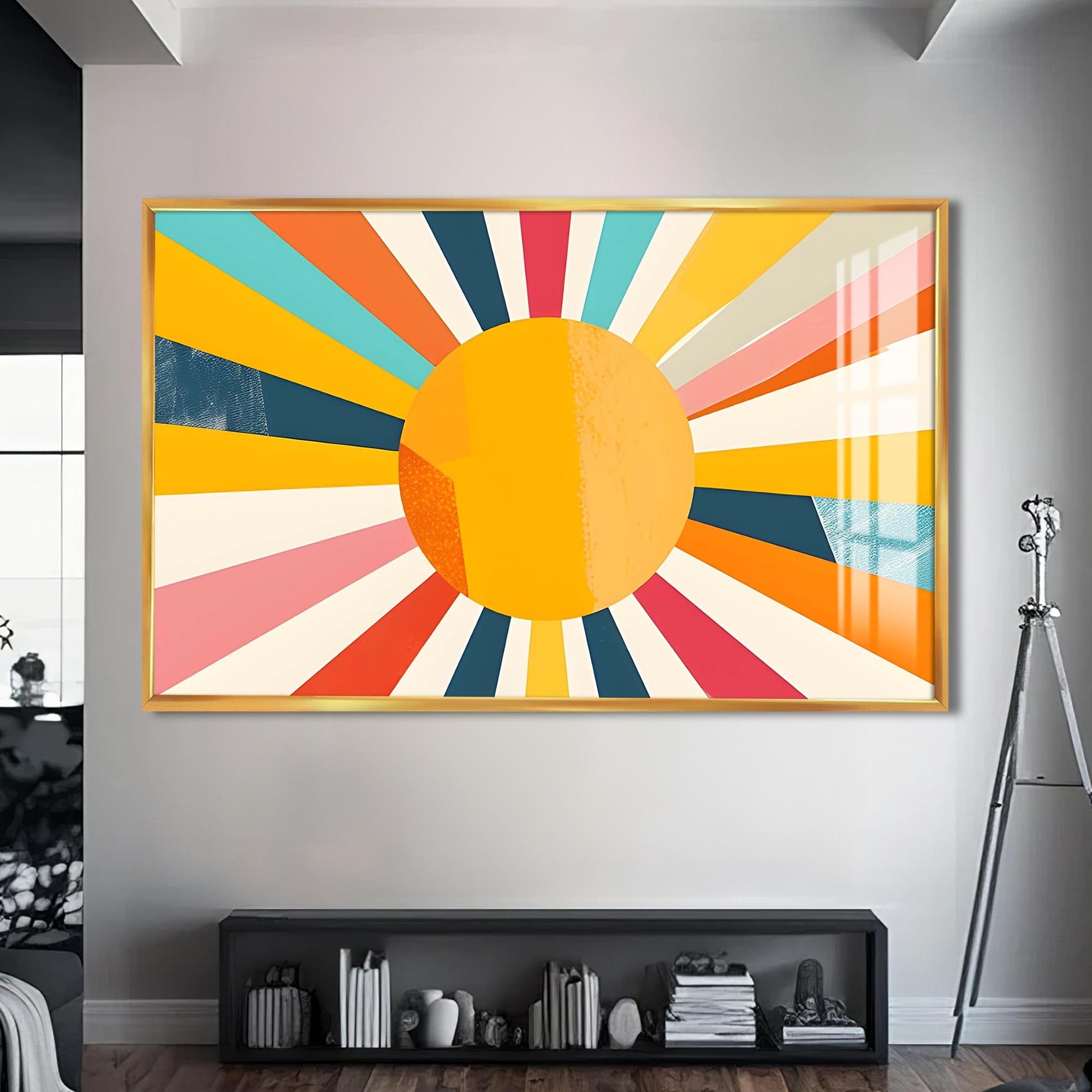 Artronauts Glass Print S | 72x46 cm | 28.3"x18.1" / Gold Warm Sunburst Bold- Abstract Tempered Glass Wall Art