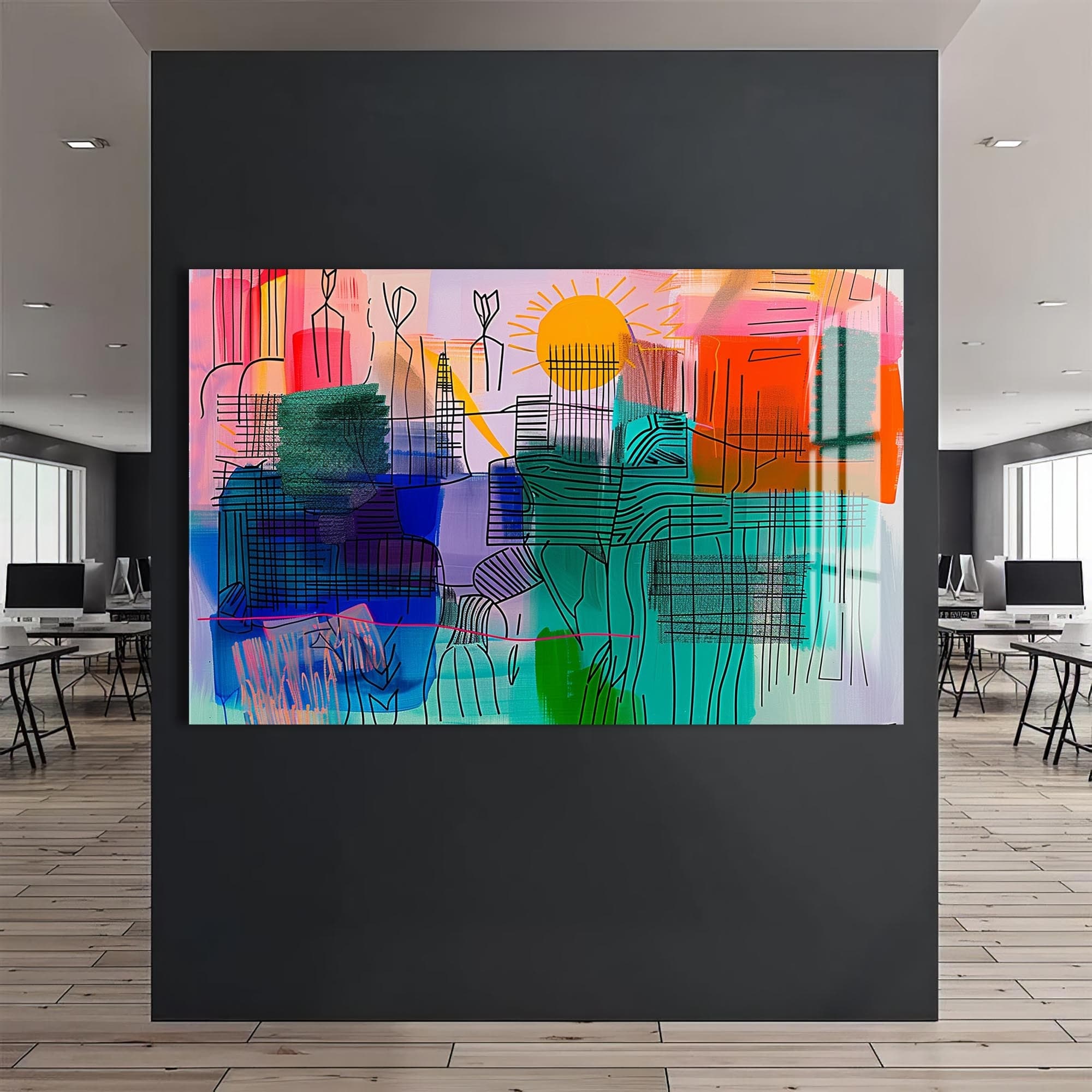 Artronauts Glass Print Sunlit City Lines – Abstract Tempered Glass Wall Art