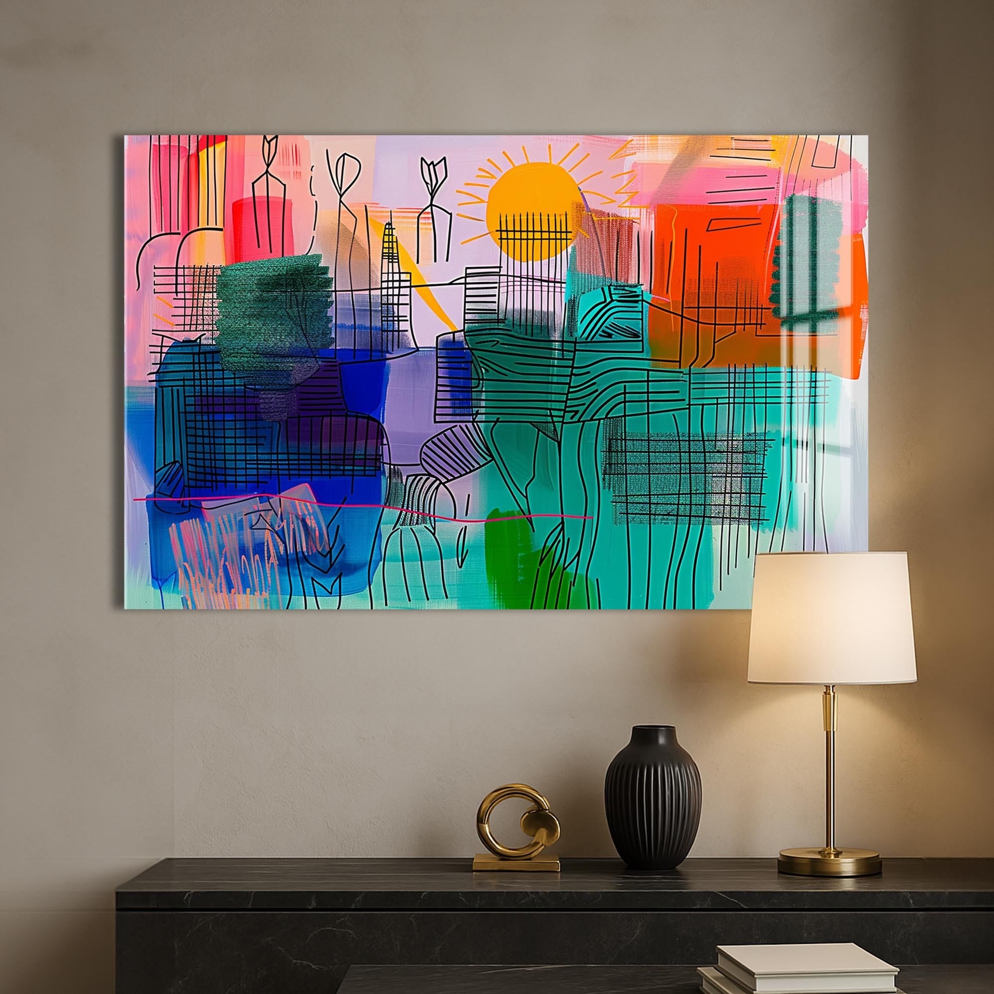 Artronauts Glass Print Sunlit City Lines – Abstract Tempered Glass Wall Art