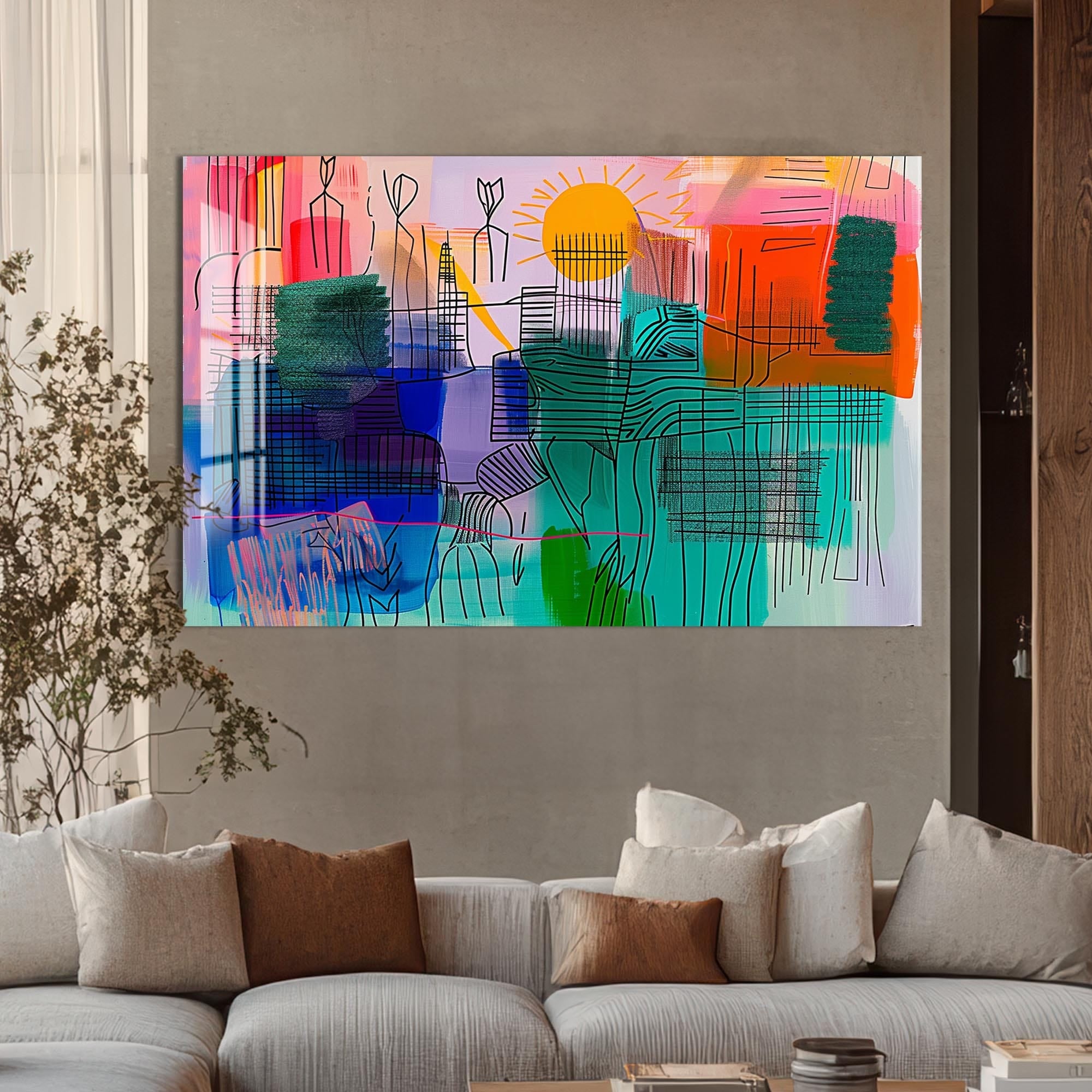 Artronauts Glass Print Sunlit City Lines – Abstract Tempered Glass Wall Art