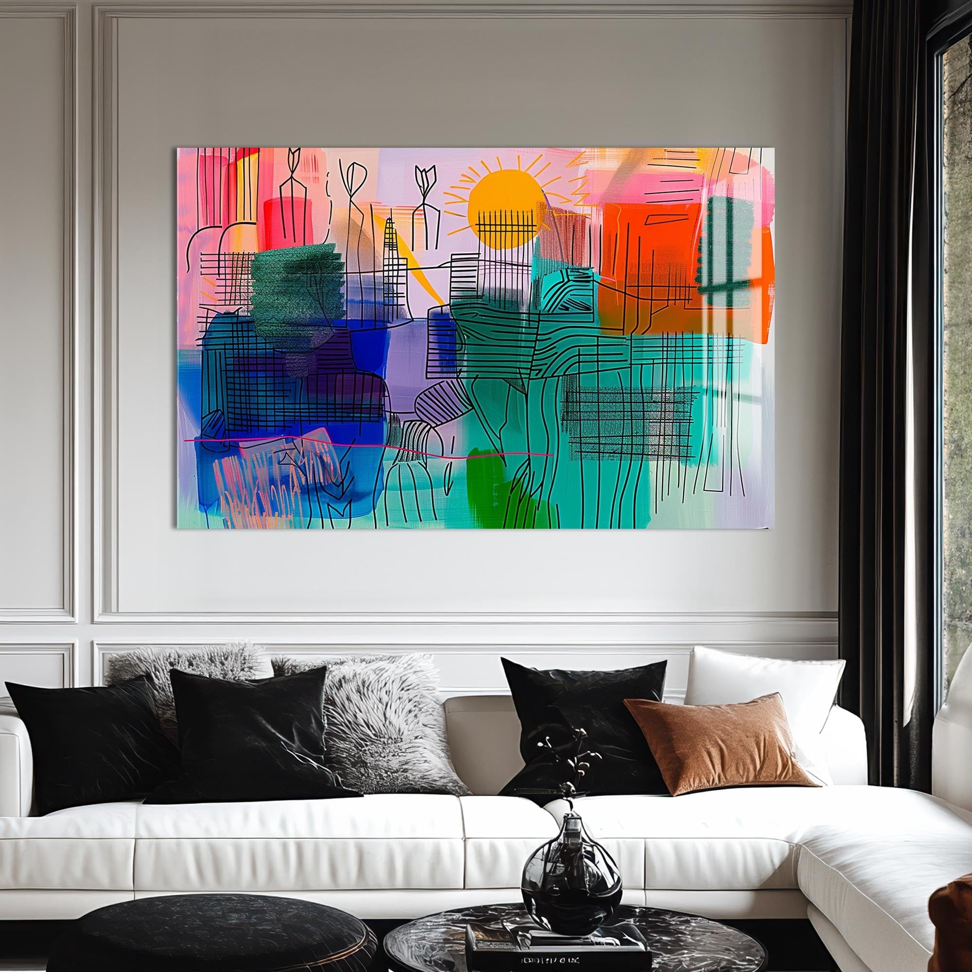 Artronauts Glass Print Sunlit City Lines – Abstract Tempered Glass Wall Art