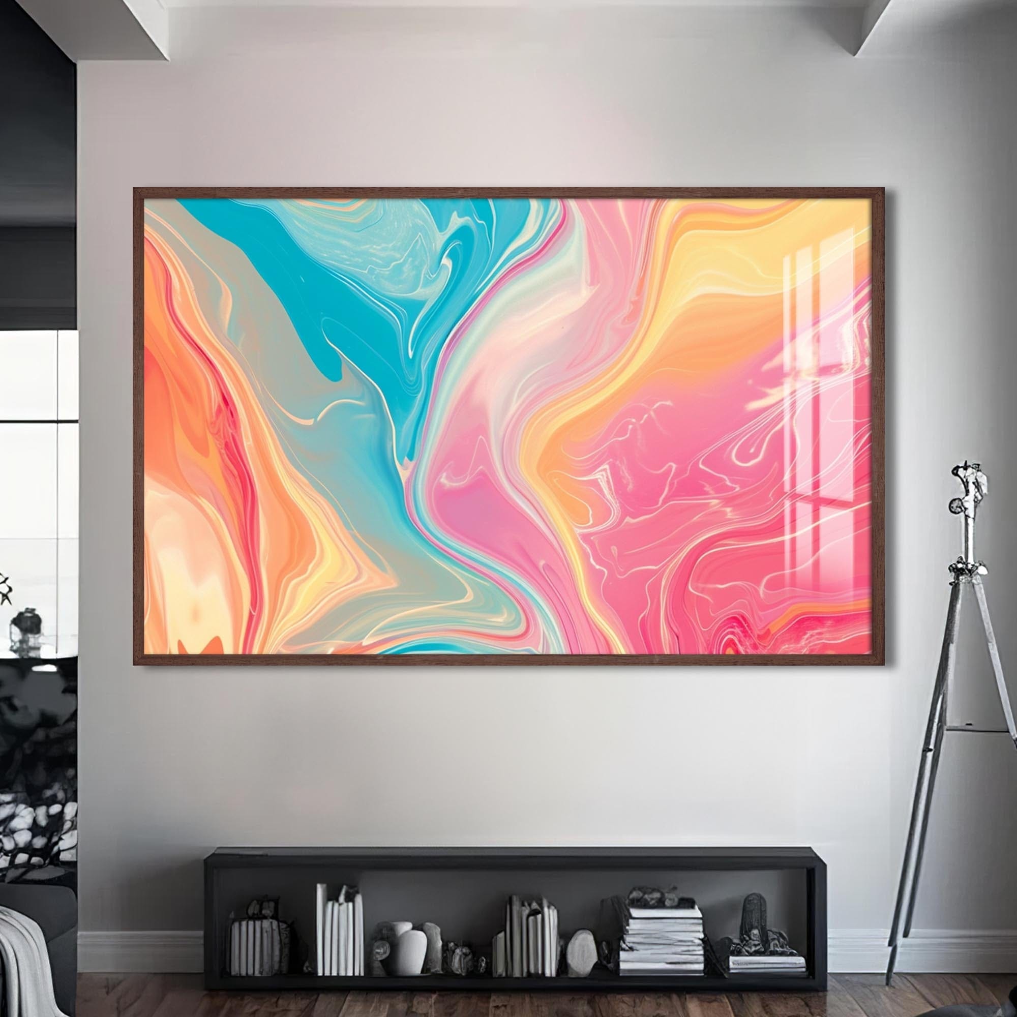 Artronauts Glass Print S | 72x46 cm | 28.3"x18.1" / Walnut Pastel Drift – Abstract Tempered Glass Wall Art