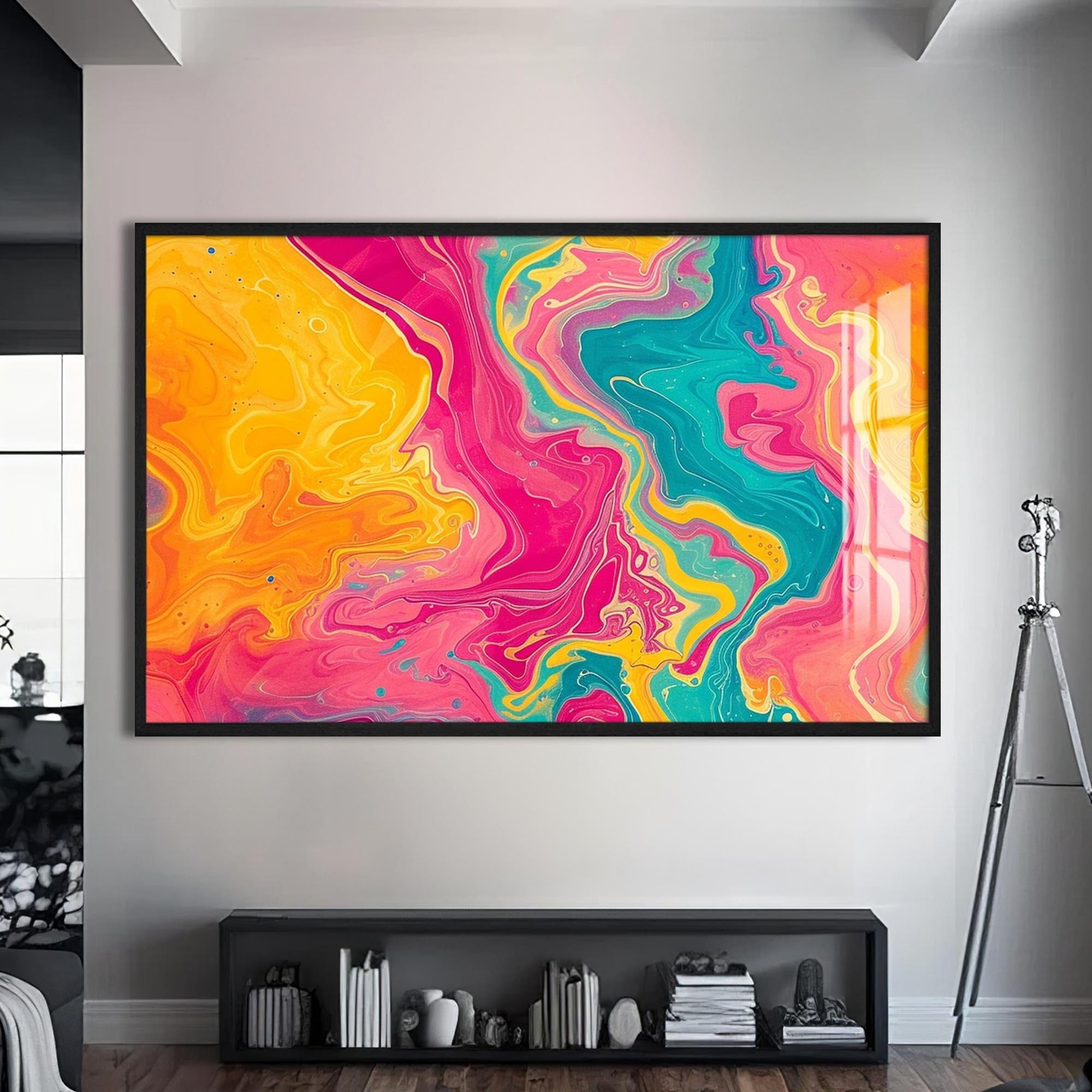 Artronauts Glass Print S | 72x46 cm | 28.3"x18.1" / Black Candy Wave Motion – Abstract Tempered Glass Wall Art