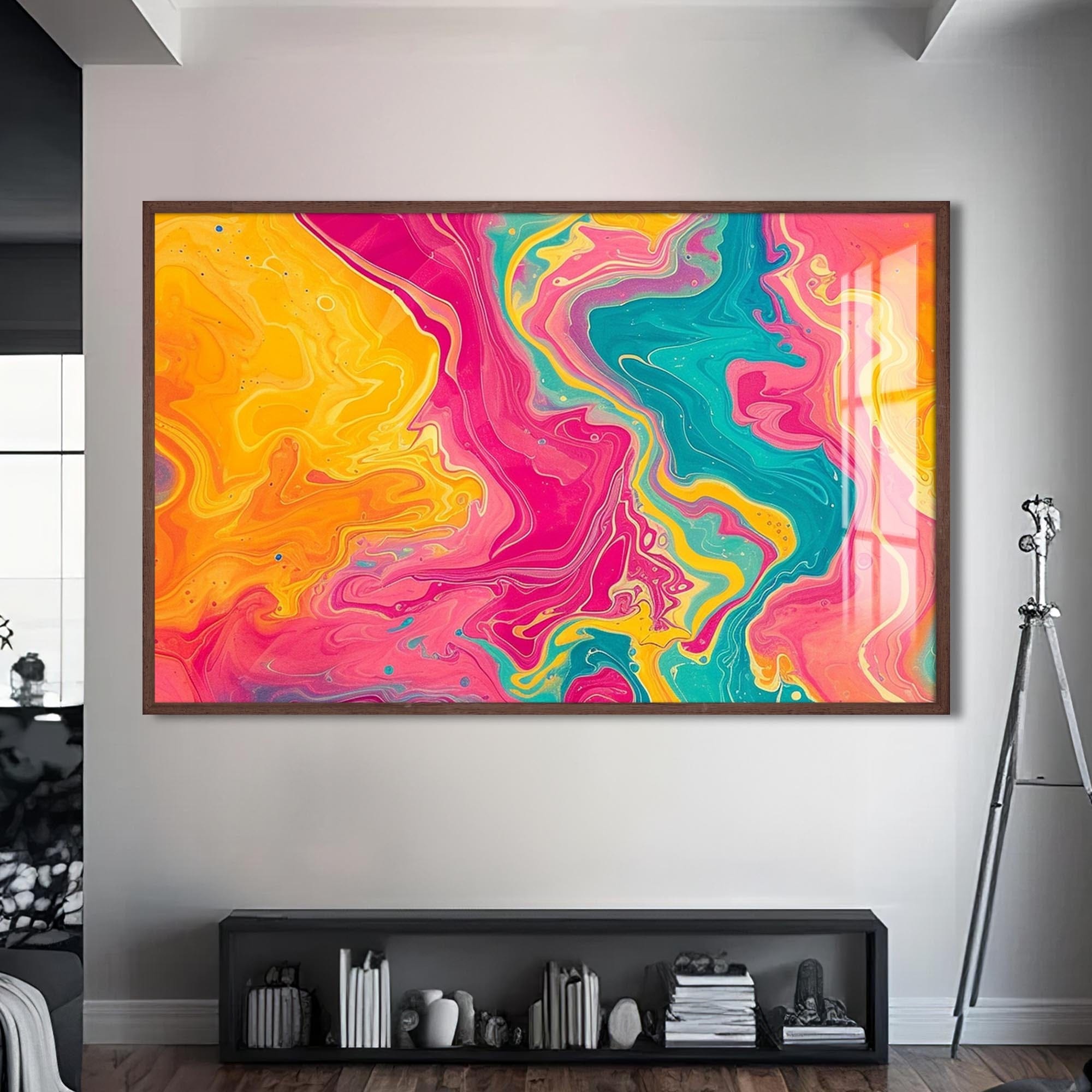 Artronauts Glass Print S | 72x46 cm | 28.3"x18.1" / Walnut Candy Wave Motion – Abstract Tempered Glass Wall Art