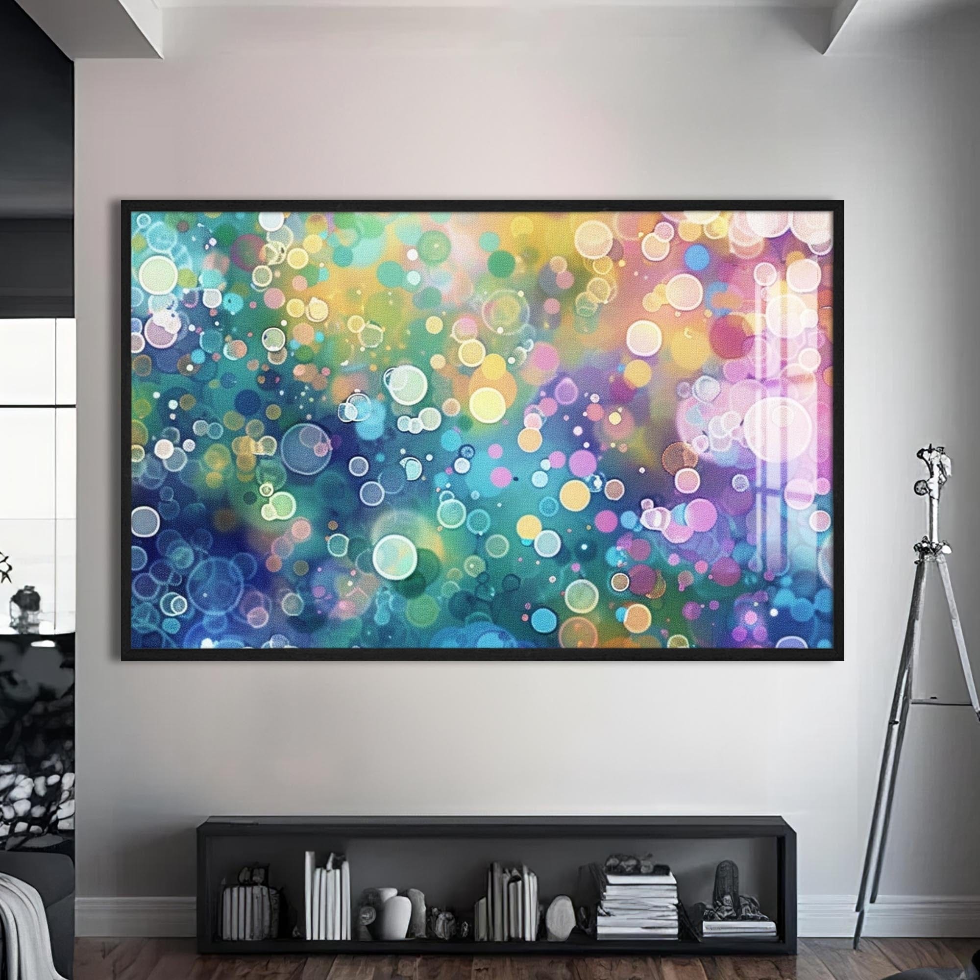 Artronauts Glass Print S | 72x46 cm | 28.3"x18.1" / Black Bubble Dreamscape – Abstract Tempered Glass Wall Art