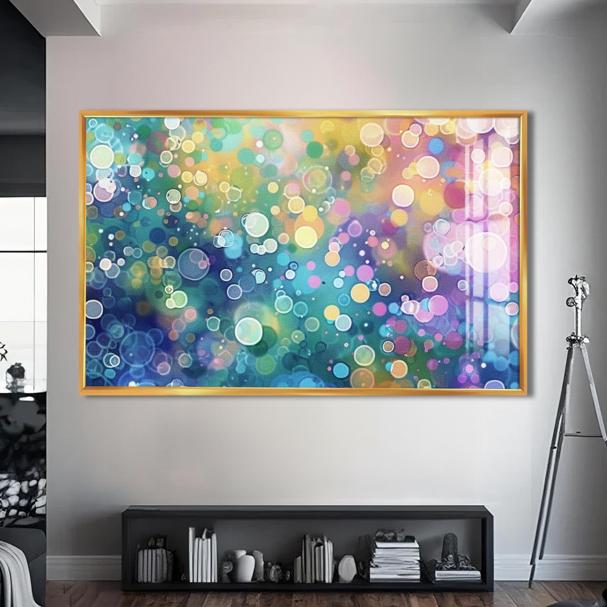 Artronauts Glass Print S | 72x46 cm | 28.3"x18.1" / Gold Bubble Dreamscape – Abstract Tempered Glass Wall Art