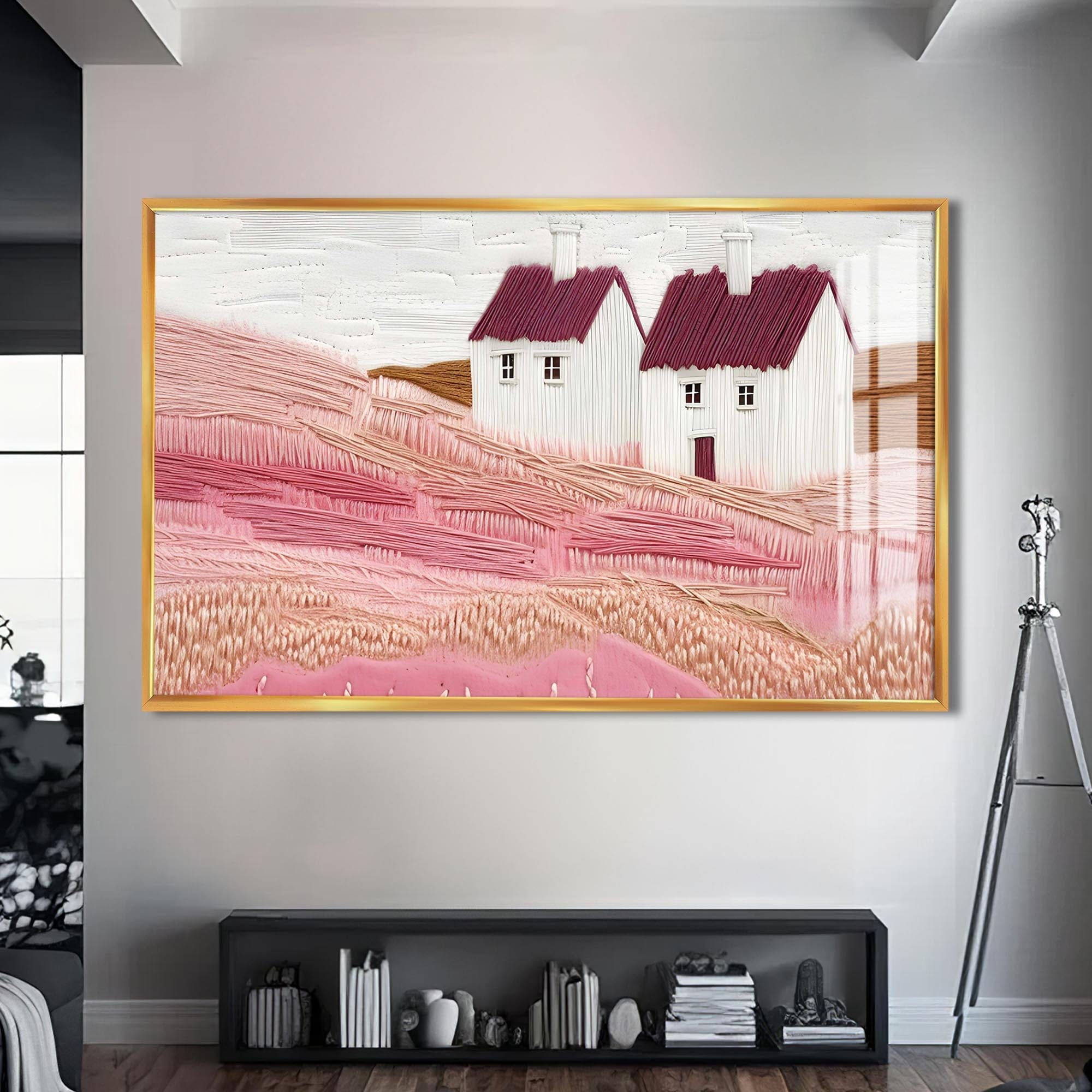 Artronauts Glass Print S | 72x46 cm | 28.3"x18.1" / Gold Countryside Whispers – Abstract Tempered Glass Wall Art