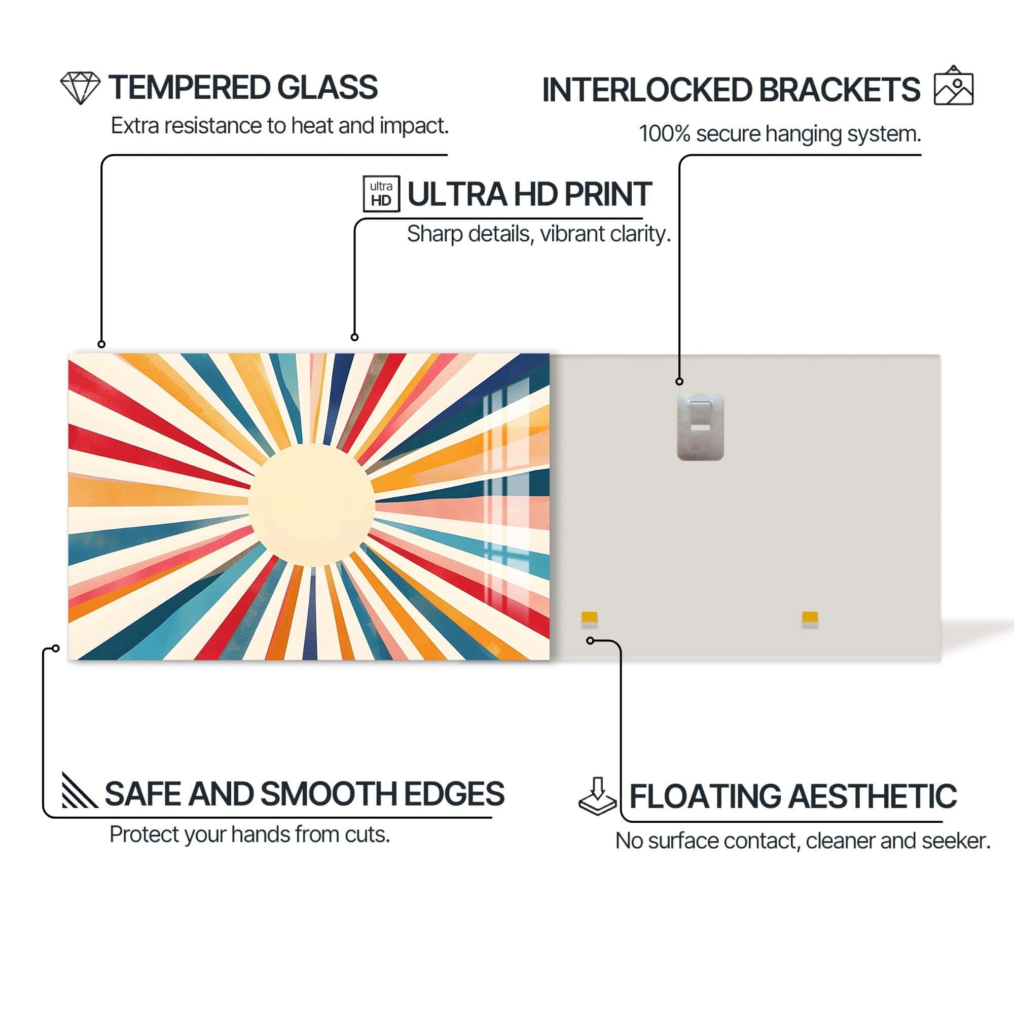 Artronauts Glass Print Soft Sunburst Pastel- Abstract Tempered Glass Wall Art