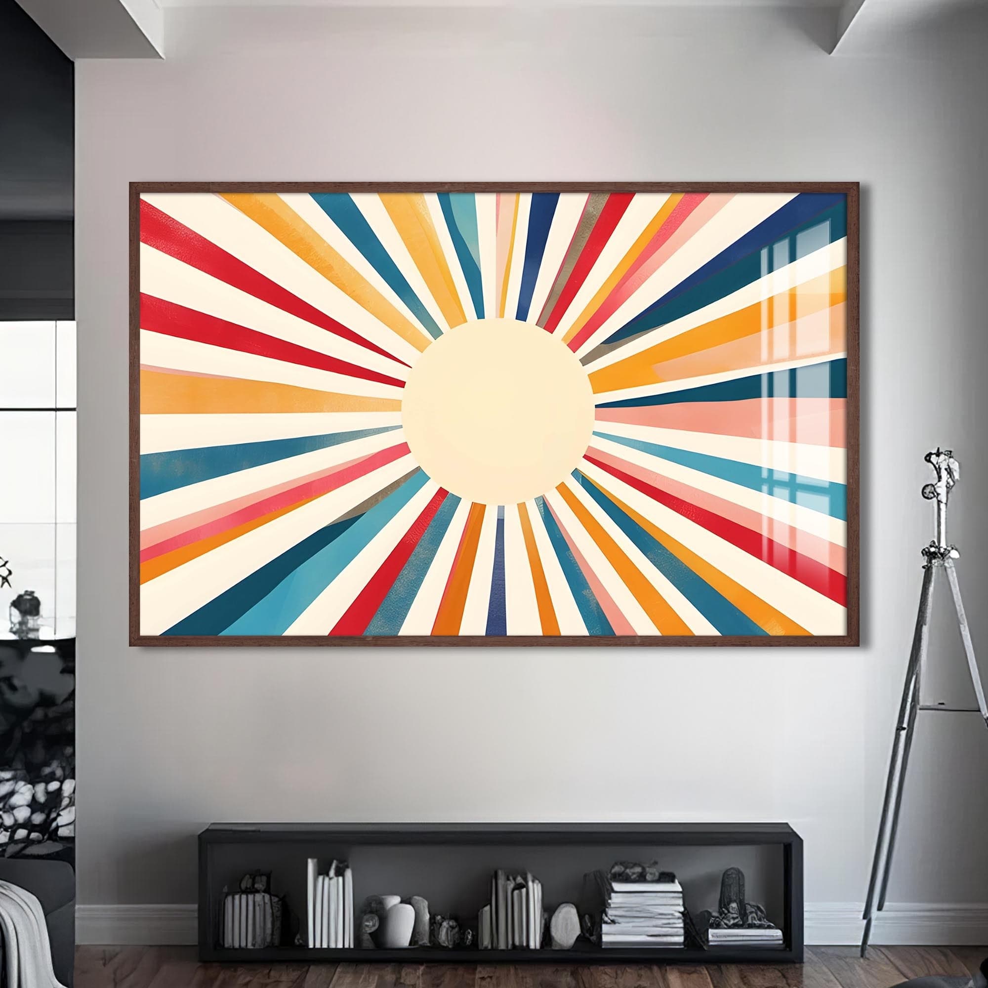 Artronauts Glass Print S | 72x46 cm | 28.3"x18.1" / Walnut Soft Sunburst Pastel- Abstract Tempered Glass Wall Art