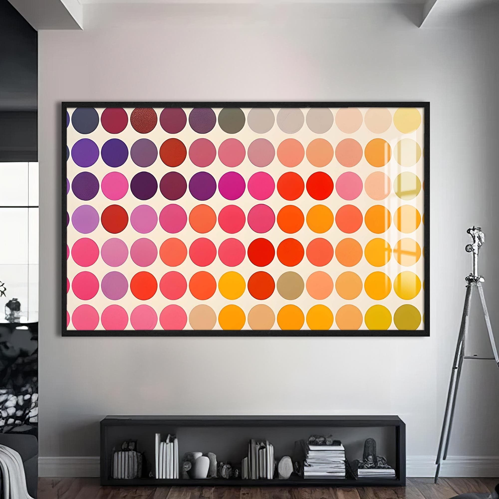 Artronauts Glass Print S | 72x46 cm | 28.3"x18.1" / Black Colour Dot Grid- Abstract Tempered Glass Wall Art