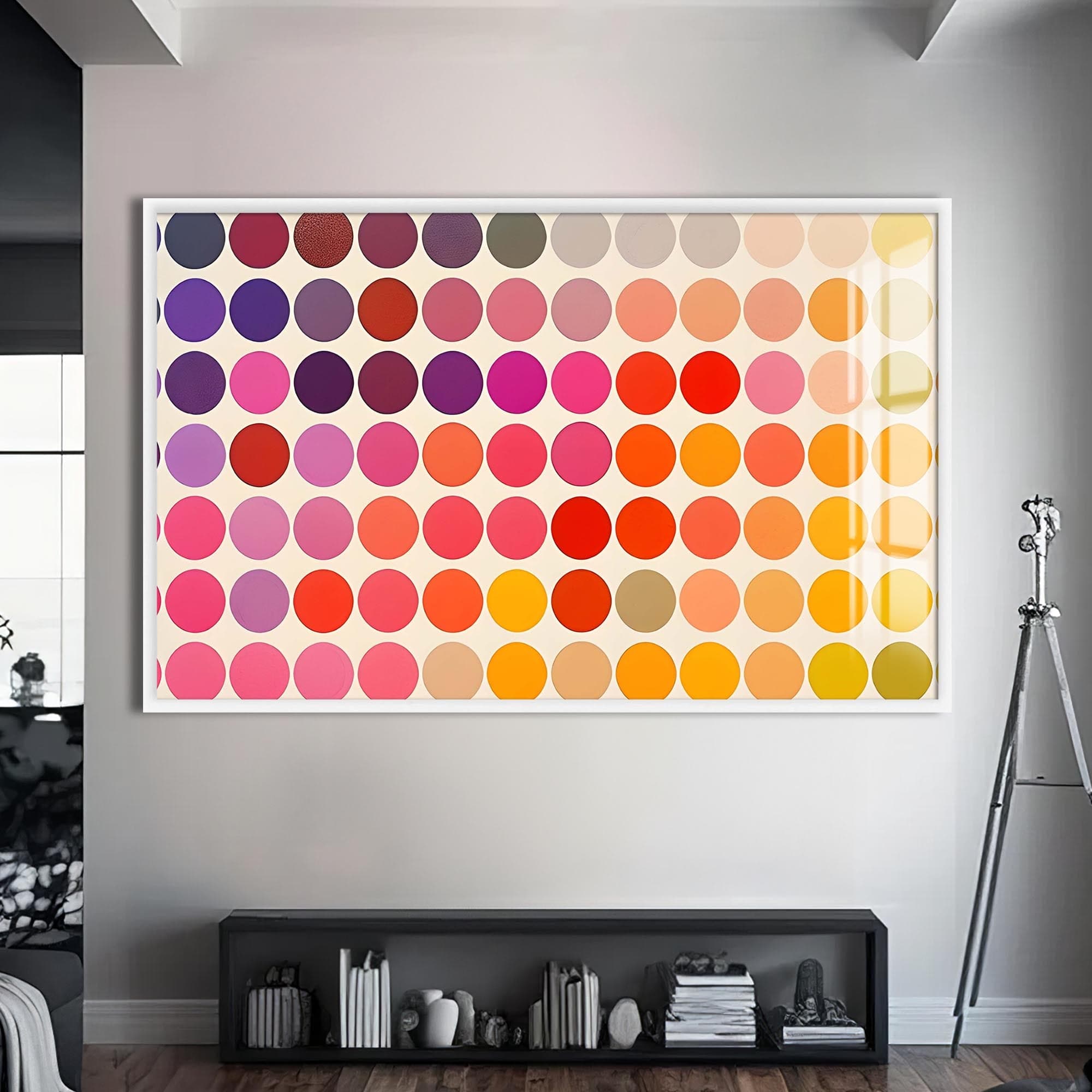 Artronauts Glass Print S | 72x46 cm | 28.3"x18.1" / White Colour Dot Grid- Abstract Tempered Glass Wall Art