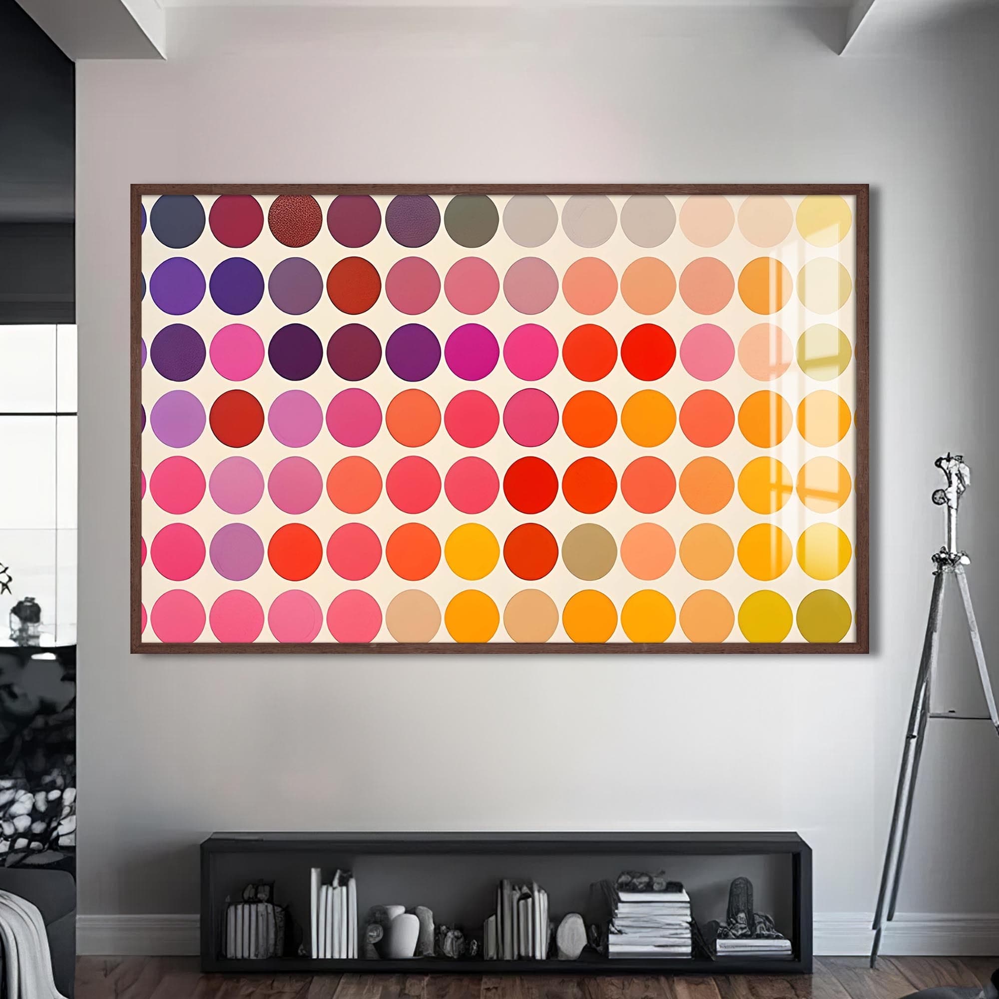 Artronauts Glass Print S | 72x46 cm | 28.3"x18.1" / Walnut Colour Dot Grid- Abstract Tempered Glass Wall Art
