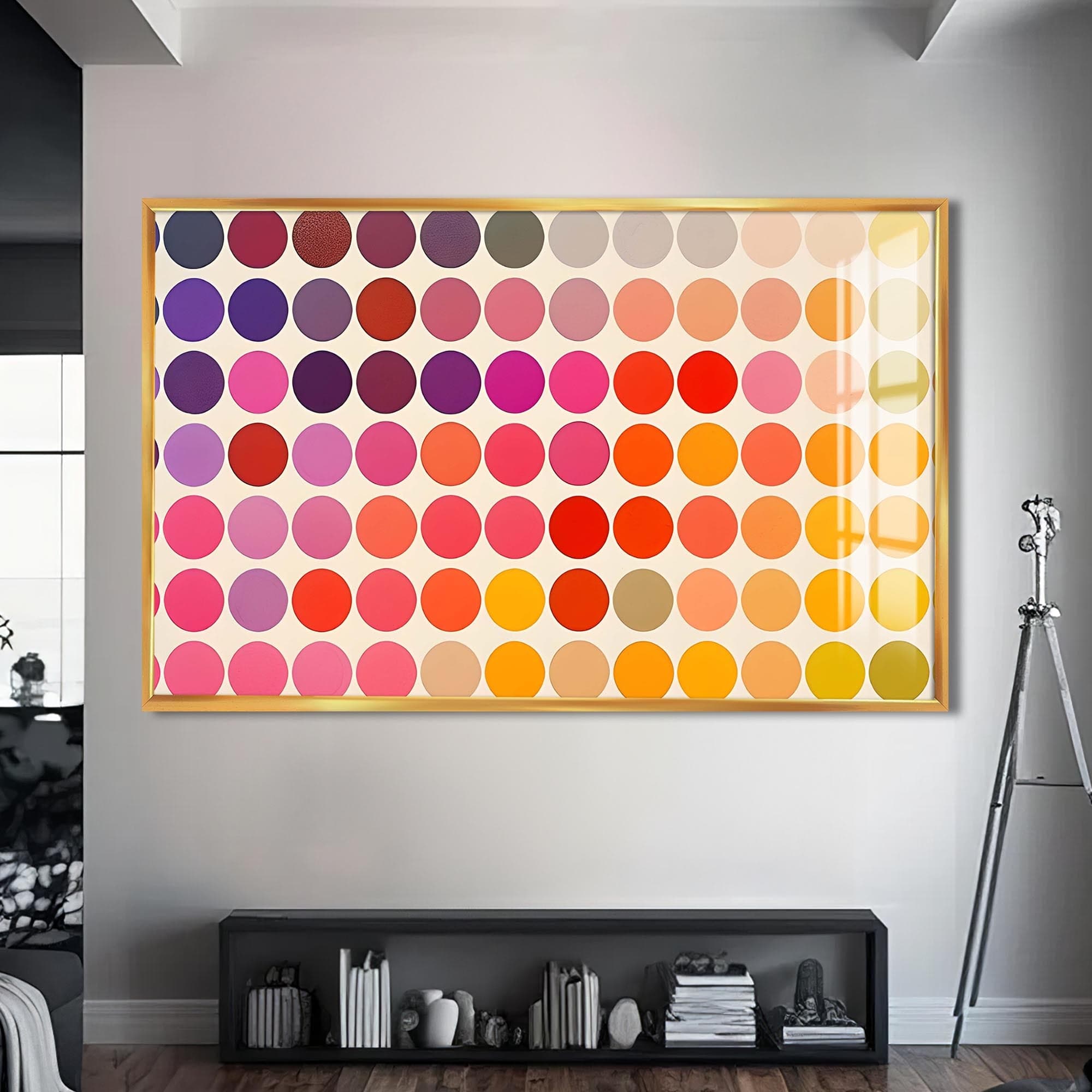 Artronauts Glass Print S | 72x46 cm | 28.3"x18.1" / Gold Colour Dot Grid- Abstract Tempered Glass Wall Art