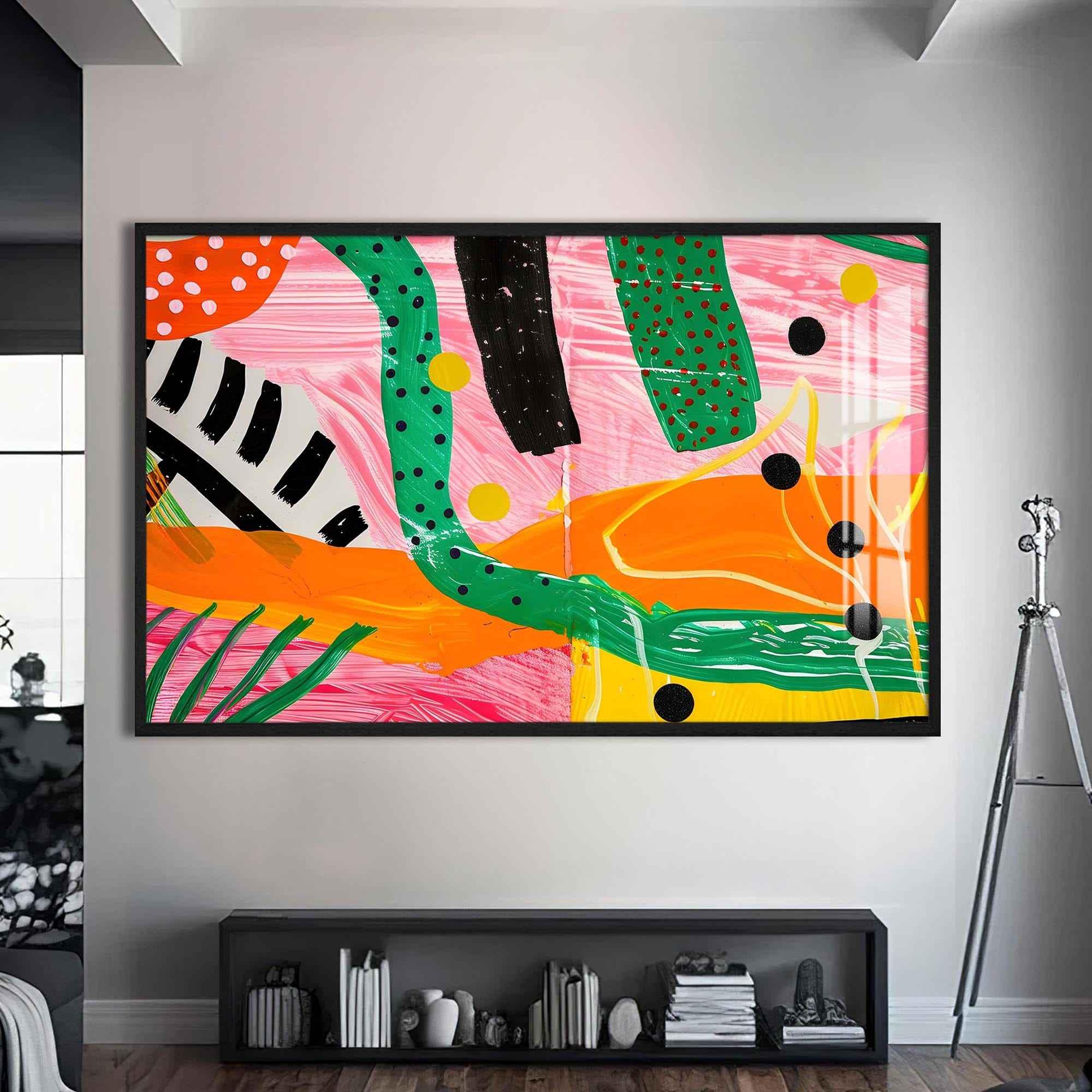 Artronauts Glass Print S | 72x46 cm | 28.3"x18.1" / Black Bold Jungle Abstract-Abstract Tempered Glass Wall Art