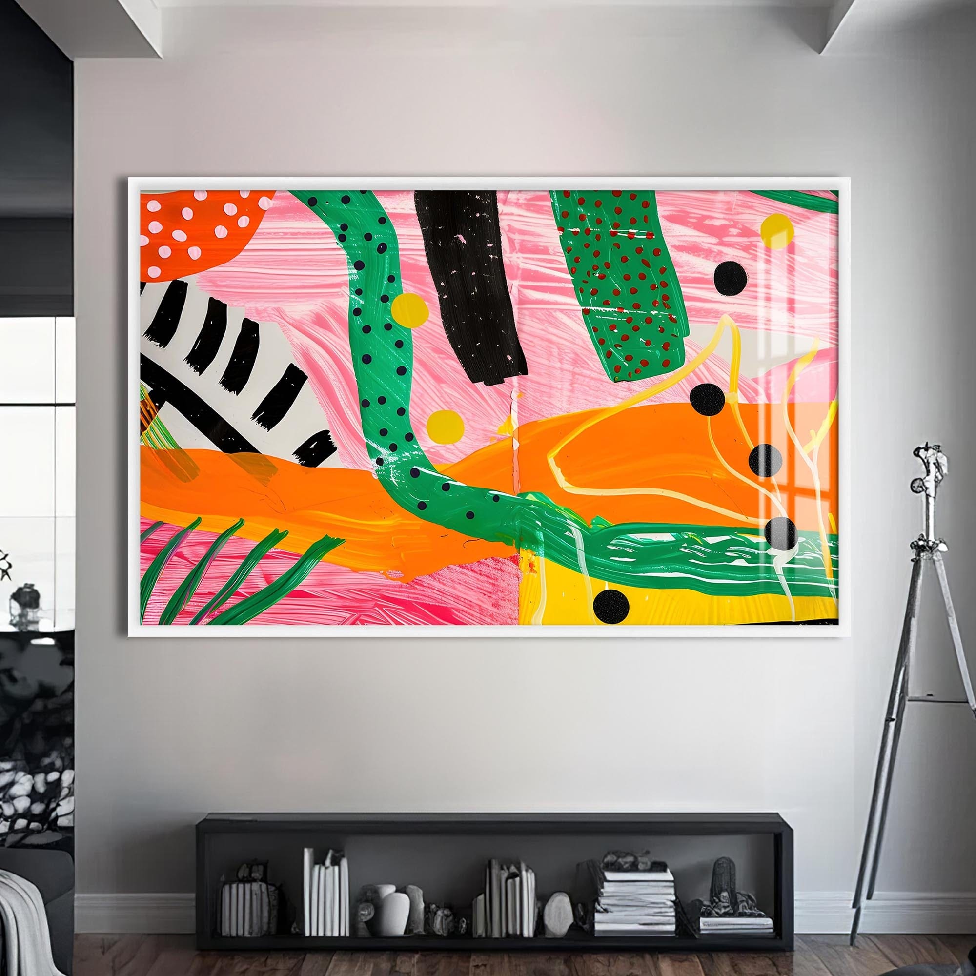 Artronauts Glass Print S | 72x46 cm | 28.3"x18.1" / White Bold Jungle Abstract-Abstract Tempered Glass Wall Art