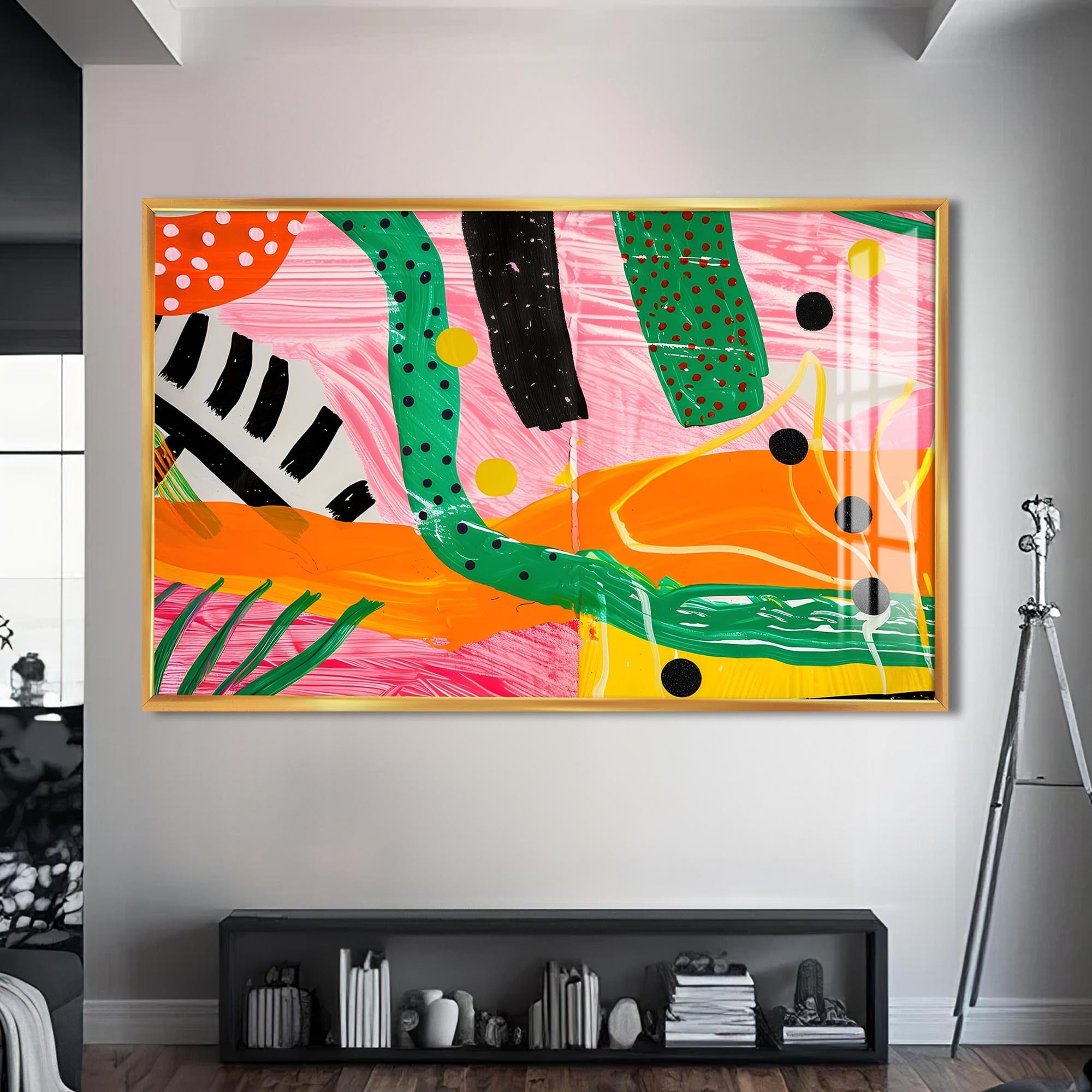 Artronauts Glass Print S | 72x46 cm | 28.3"x18.1" / Gold Bold Jungle Abstract-Abstract Tempered Glass Wall Art