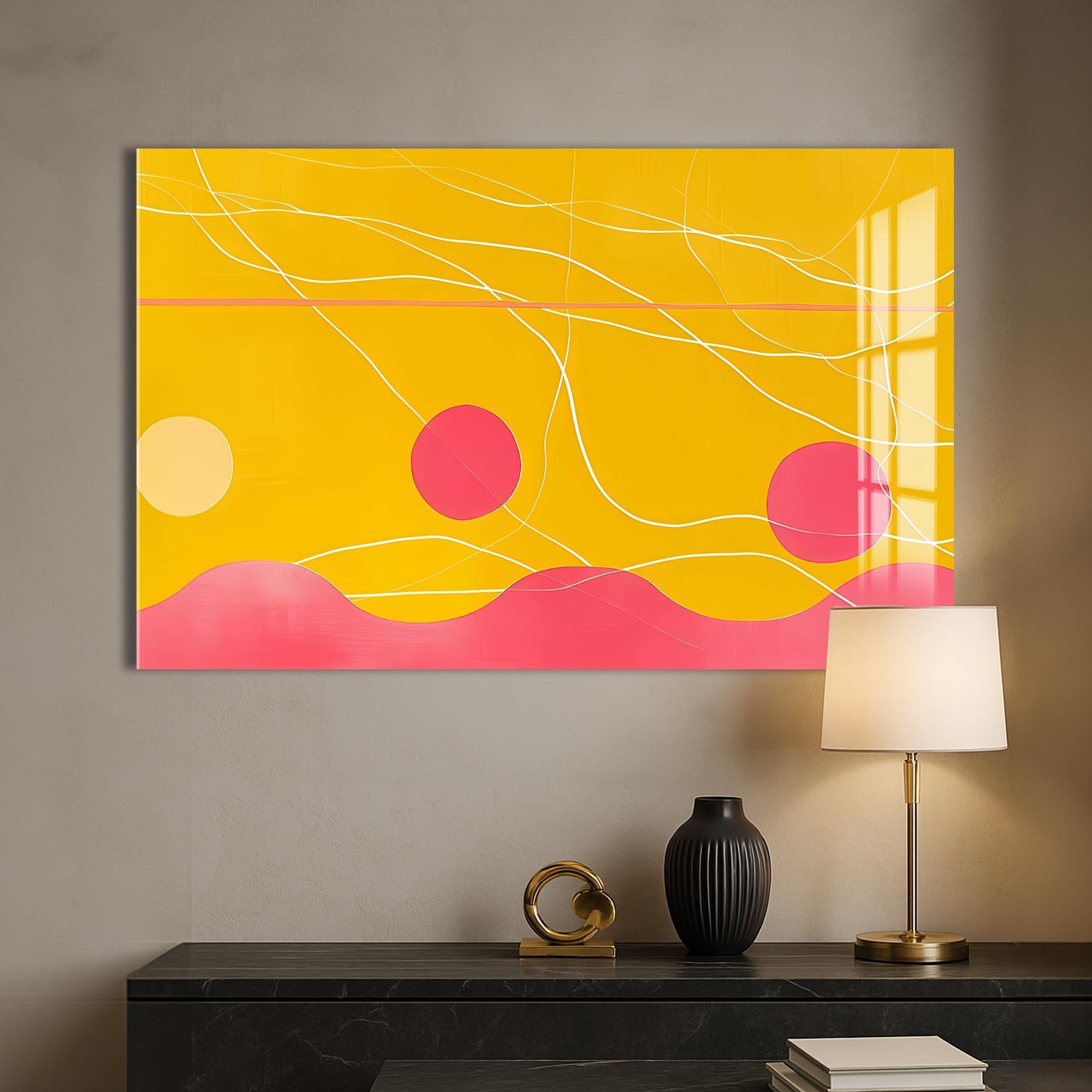 Artronauts Glass Print Yellow–Pink Abstract Waves- Abstract Tempered Glass Wall Art