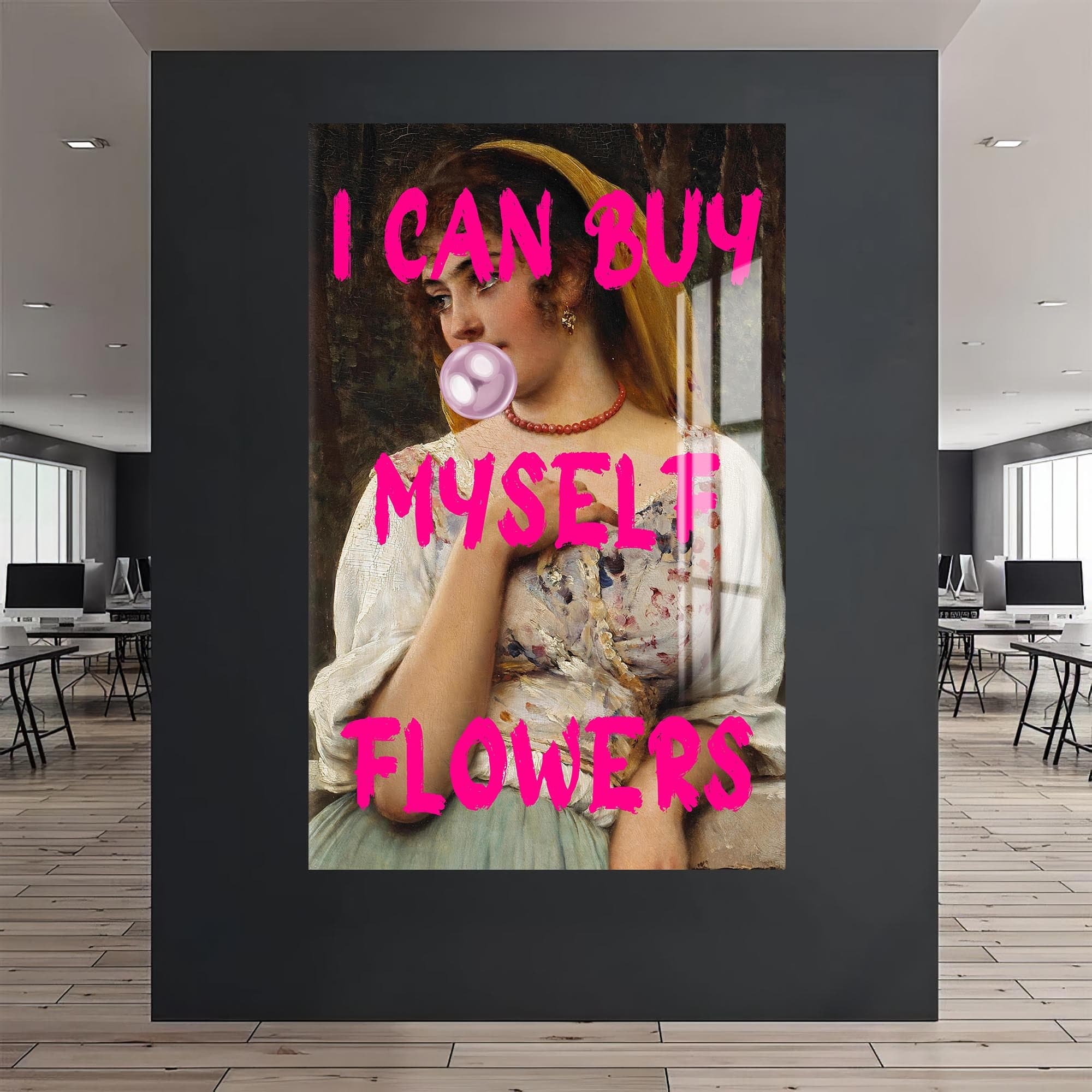 Artronauts Glass Print I Can Buy Myself Flowers - Tempered Glass Wall Art