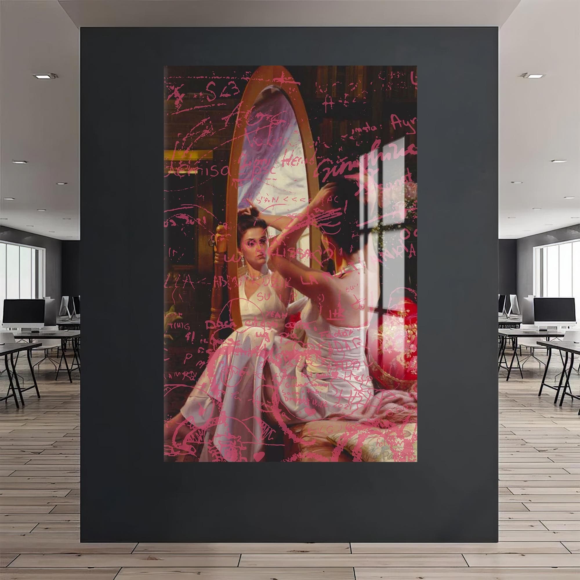 Artronauts Glass Print Pink Mirror Notes - Tempered Glass Wall Art