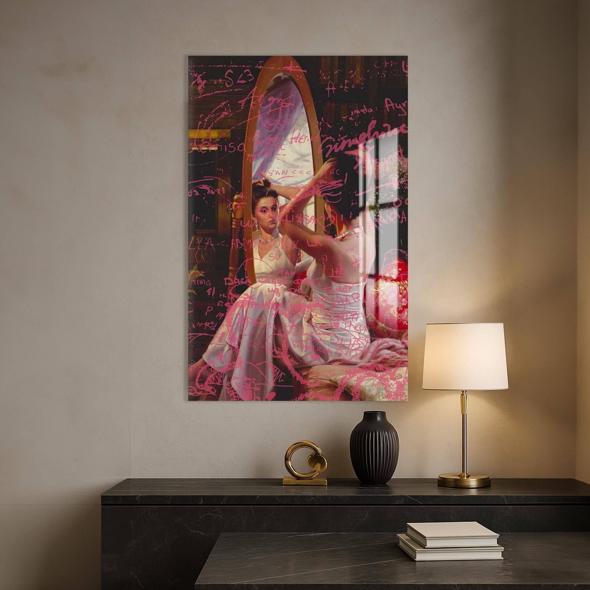 Artronauts Glass Print Pink Mirror Notes - Tempered Glass Wall Art