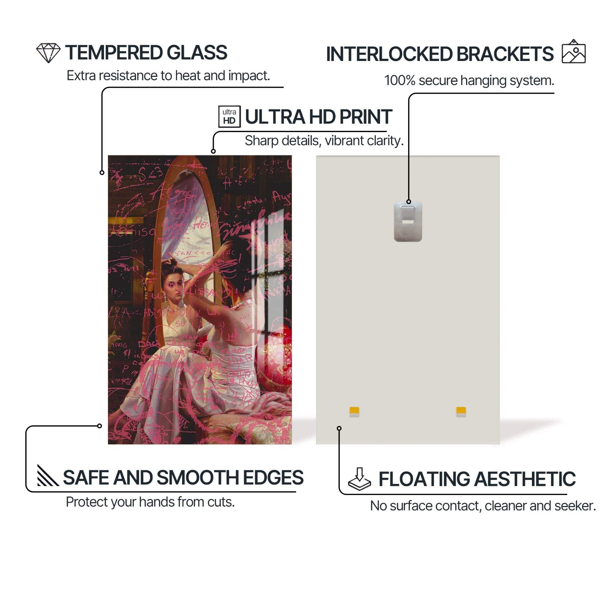 Artronauts Glass Print Pink Mirror Notes - Tempered Glass Wall Art