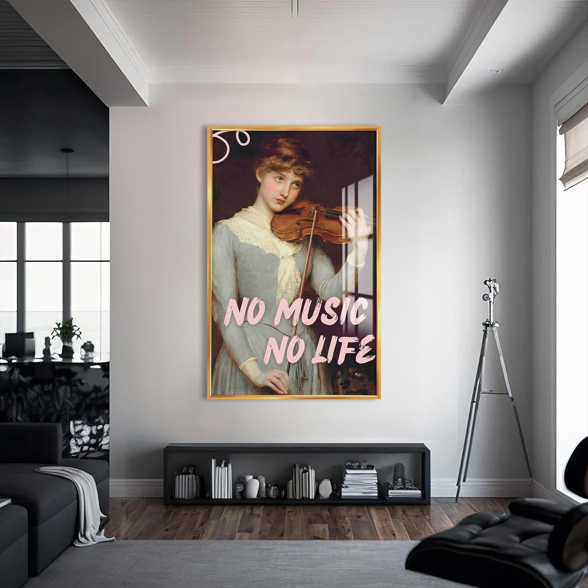Artronauts Glass Print S | 72x46 cm | 28.3"x18.1" / Gold No Music No Life - Tempered Glass Wall Art