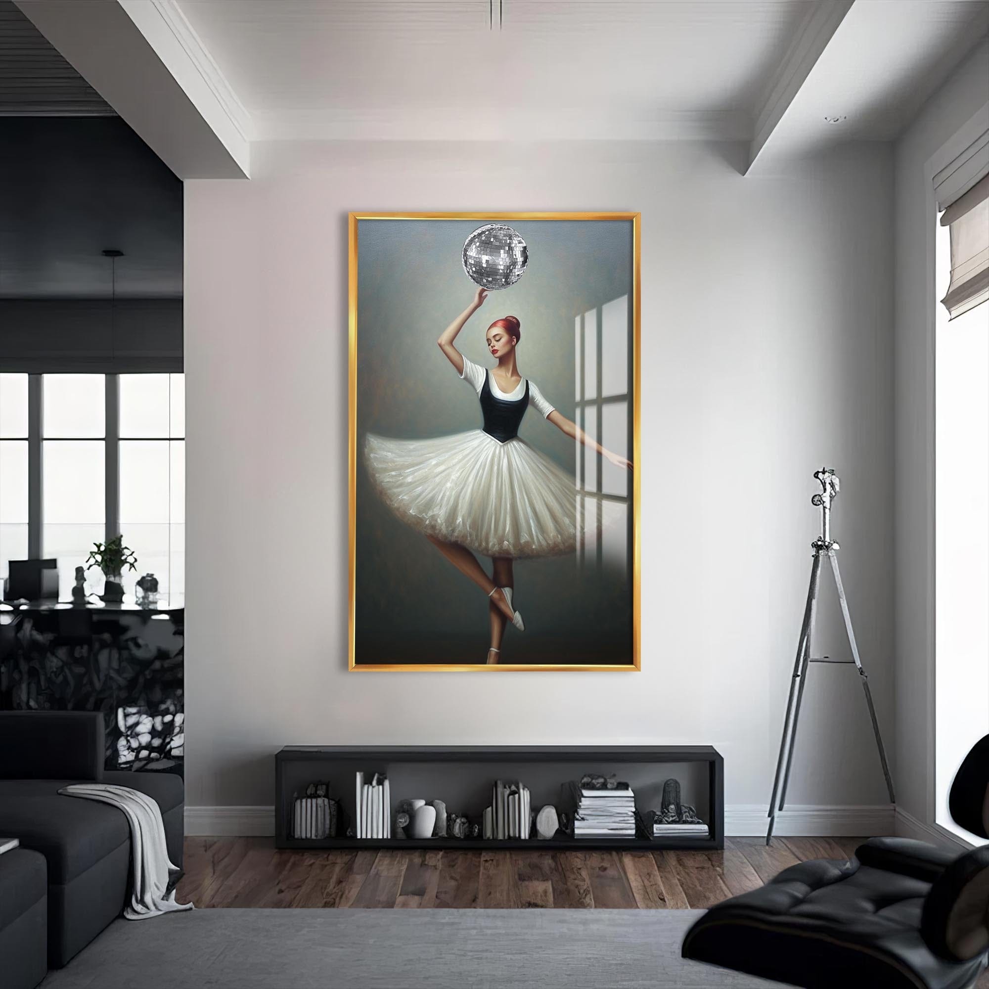 Artronauts Glass Print S | 72x46 cm | 28.3"x18.1" / Gold Disco Ballerina - Tempered Glass Wall Art