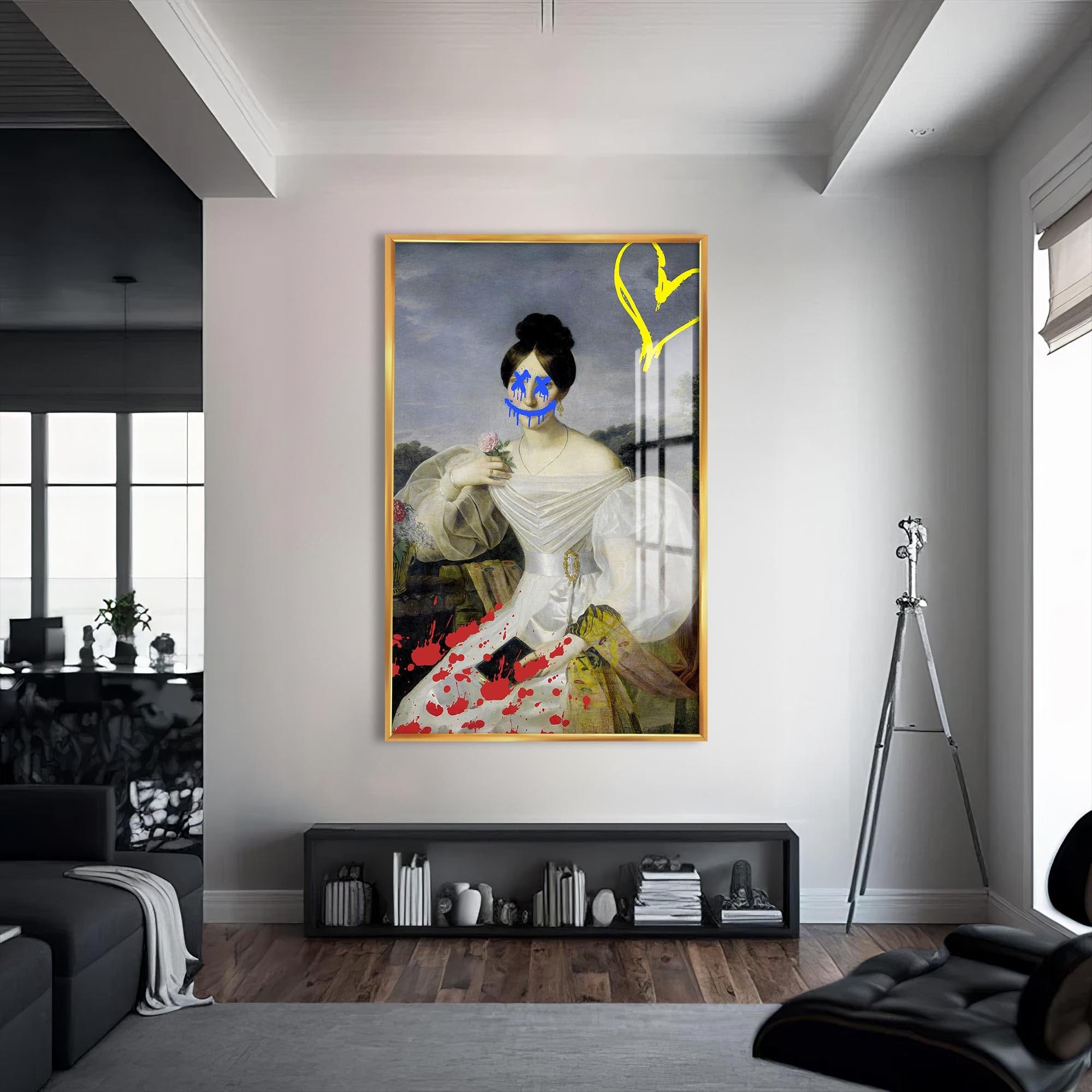 Artronauts Glass Print S | 72x46 cm | 28.3"x18.1" / Gold Graffiti Romance - Tempered Glass Wall Art