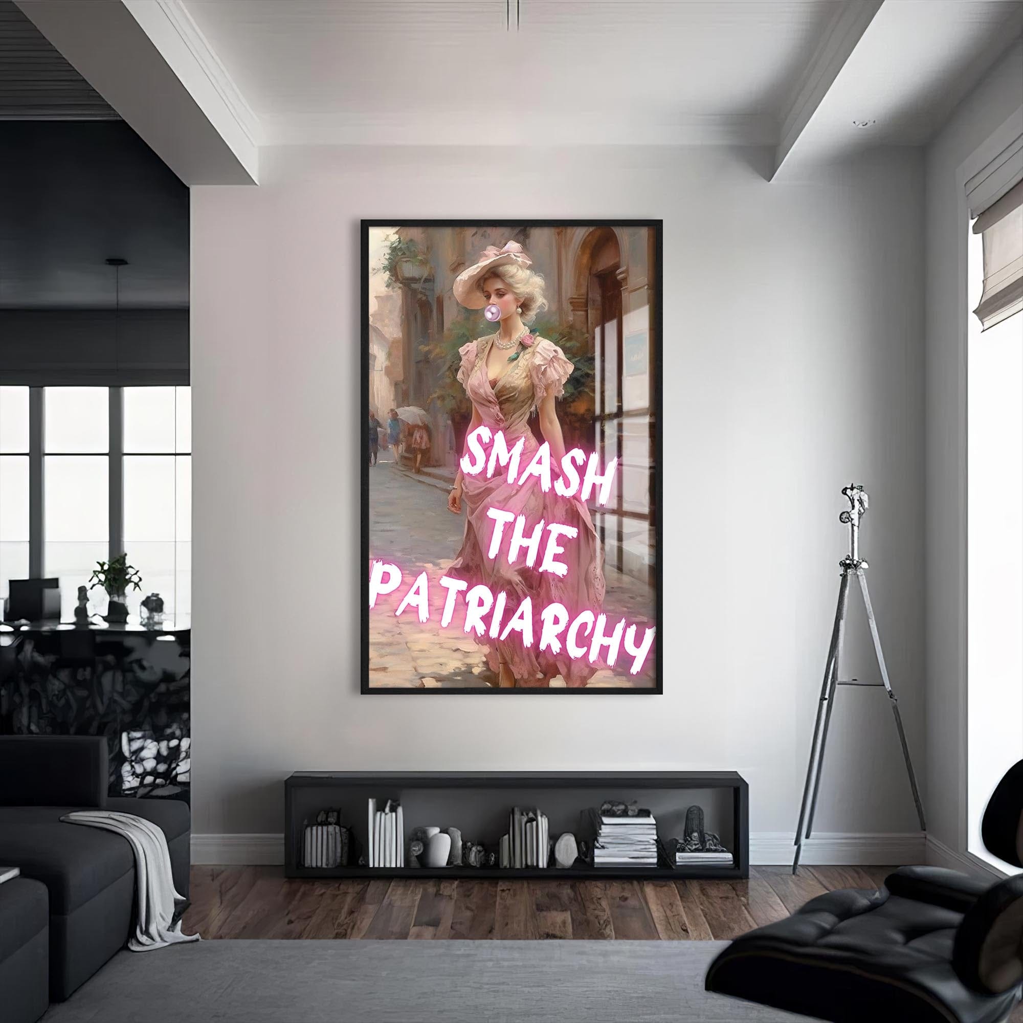 Artronauts Glass Print S | 72x46 cm | 28.3"x18.1" / Black Smash The Patriarchy - Tempered Glass Wall Art