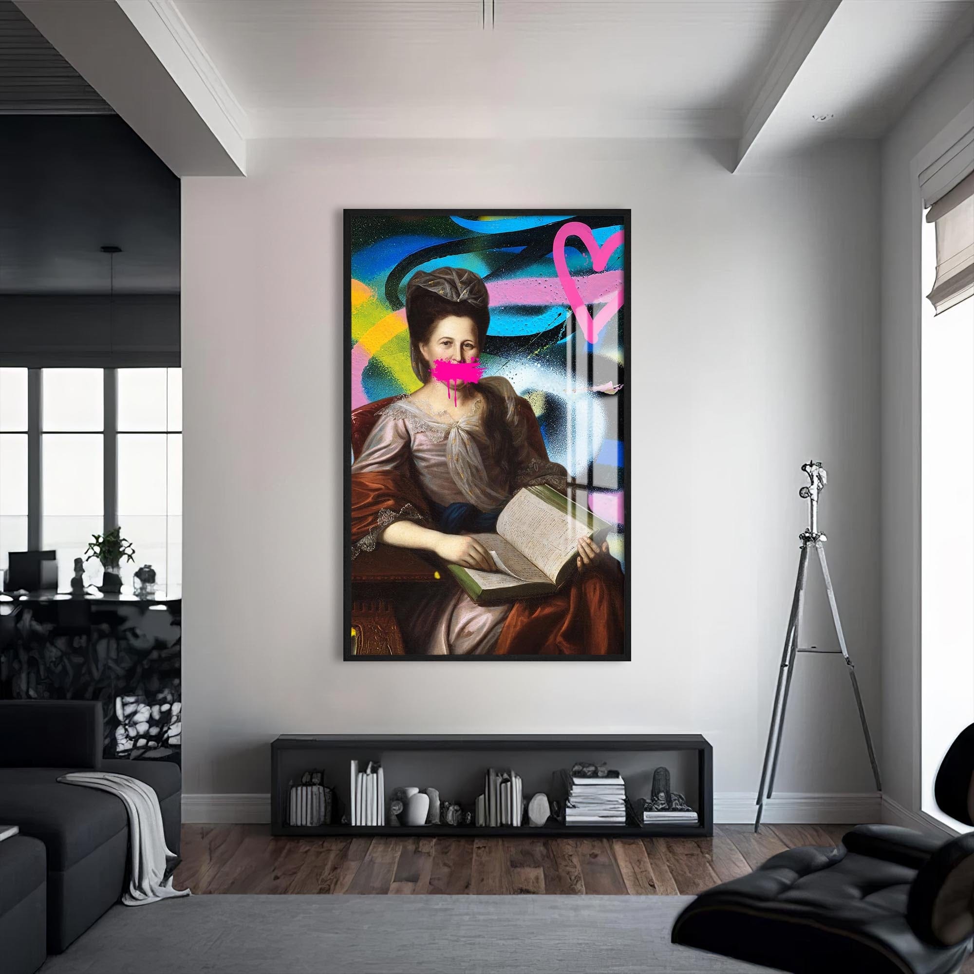 Artronauts Glass Print S | 72x46 cm | 28.3"x18.1" / Black Neon Graffiti Lady - Tempered Glass Wall Art