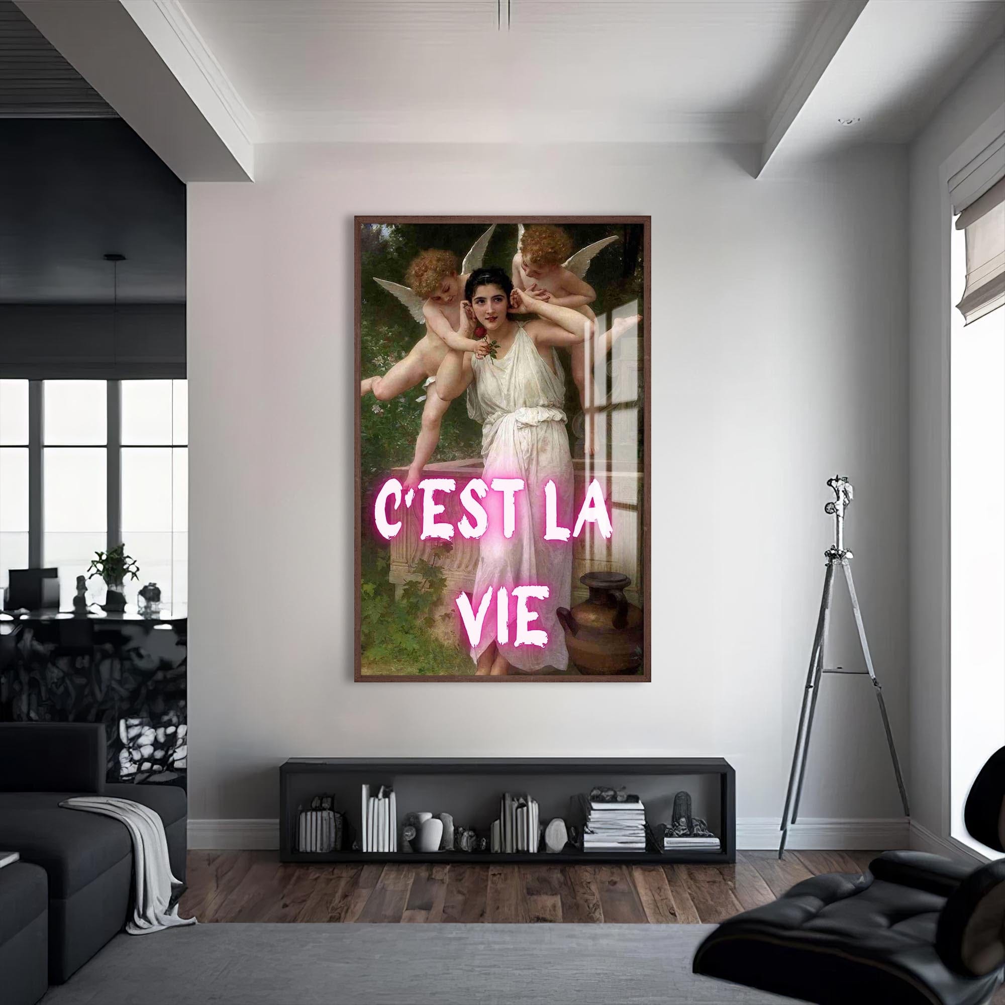 Artronauts Glass Print S | 72x46 cm | 28.3"x18.1" / Walnut C’EST LA VIE - Tempered Glass Wall Art