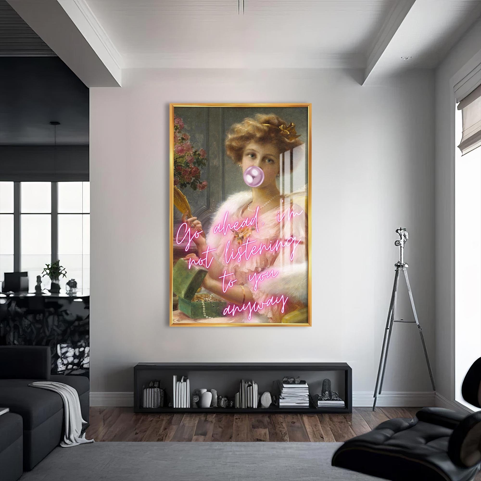 Artronauts Glass Print S | 72x46 cm | 28.3"x18.1" / Gold Not Listening Anyway - Tempered Glass Wall Art