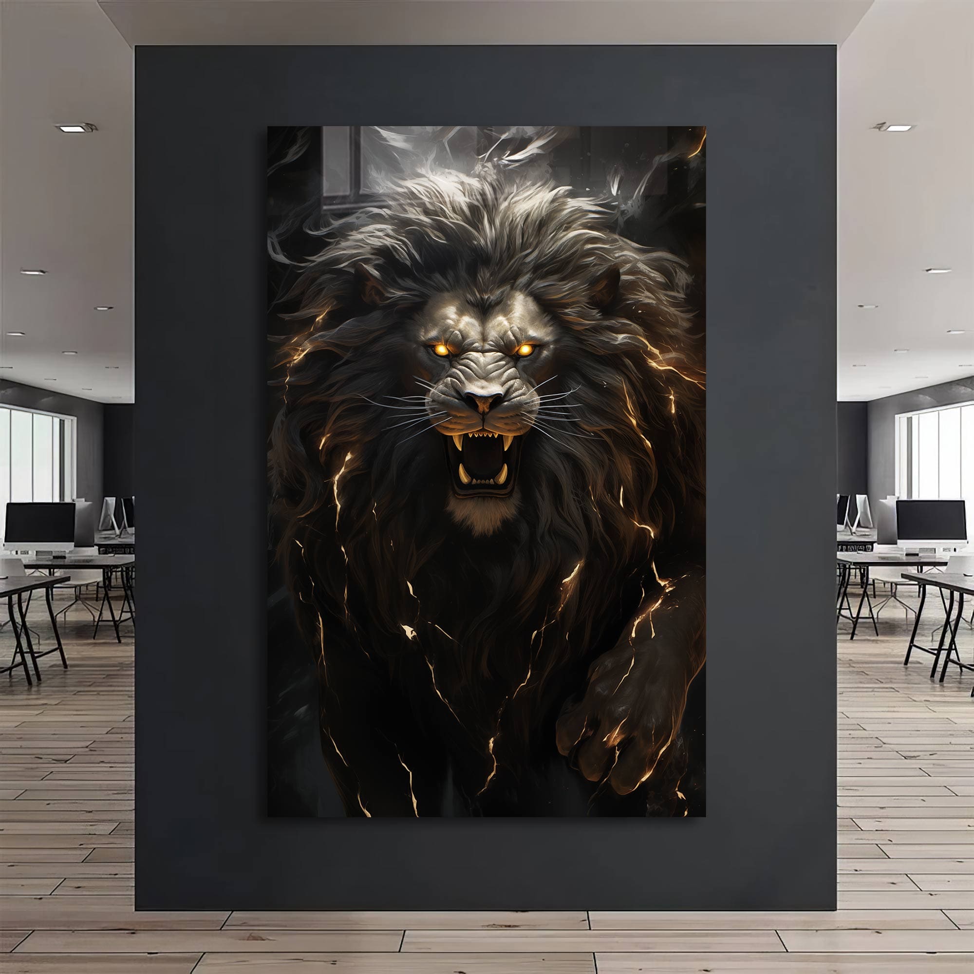 Artronauts Glass Print Furious Lion - Tempered Glass Wall Art